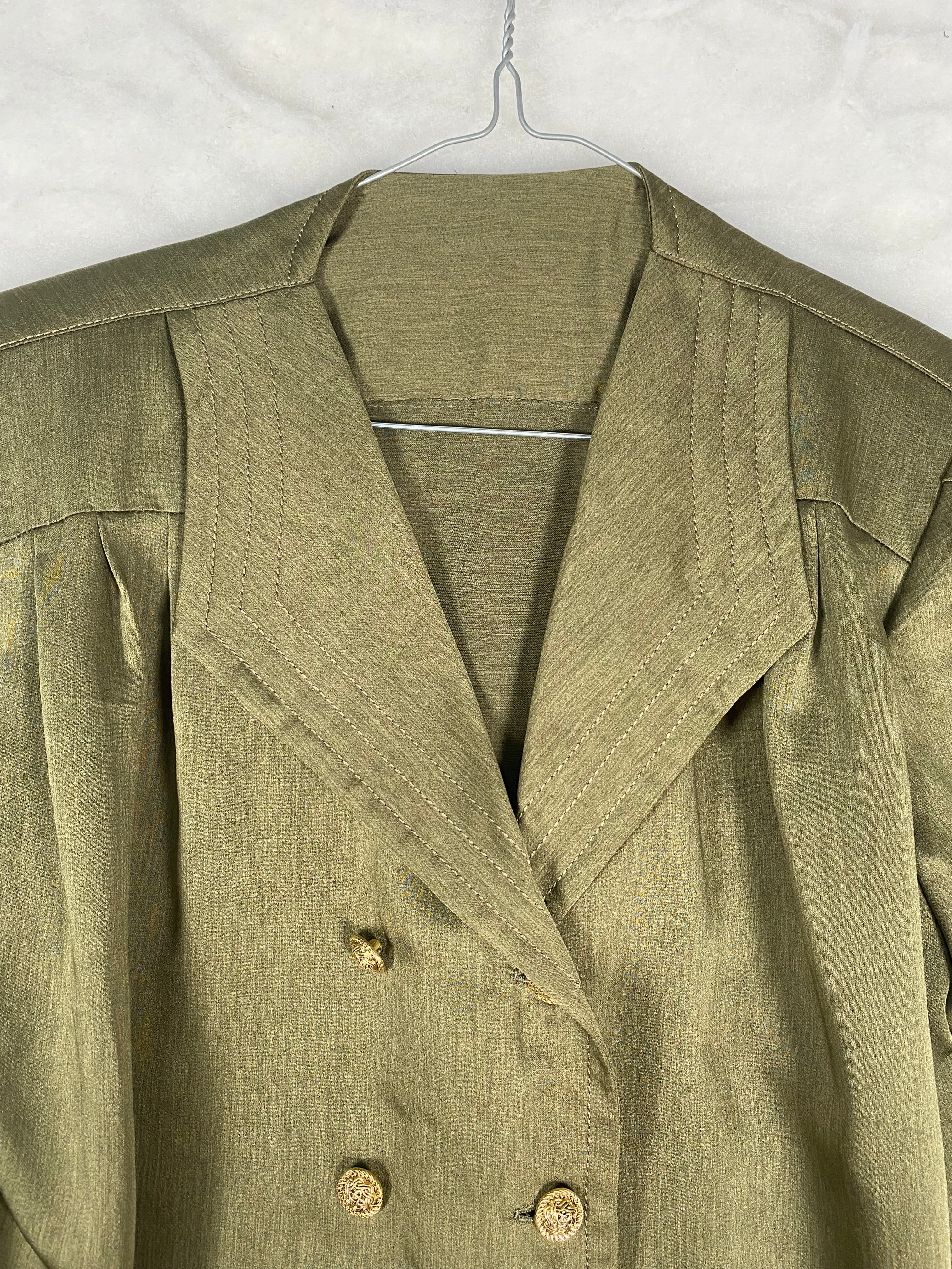 Blusa / Giacca Vintage Donna Doppiopetto – Verde Militare con Bottoni Oro