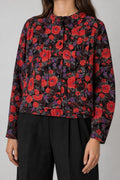 Giacca vintage donna a fiori rossi indossata