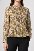 Blusa vintage donna a fiori senape e ruggine indossata
