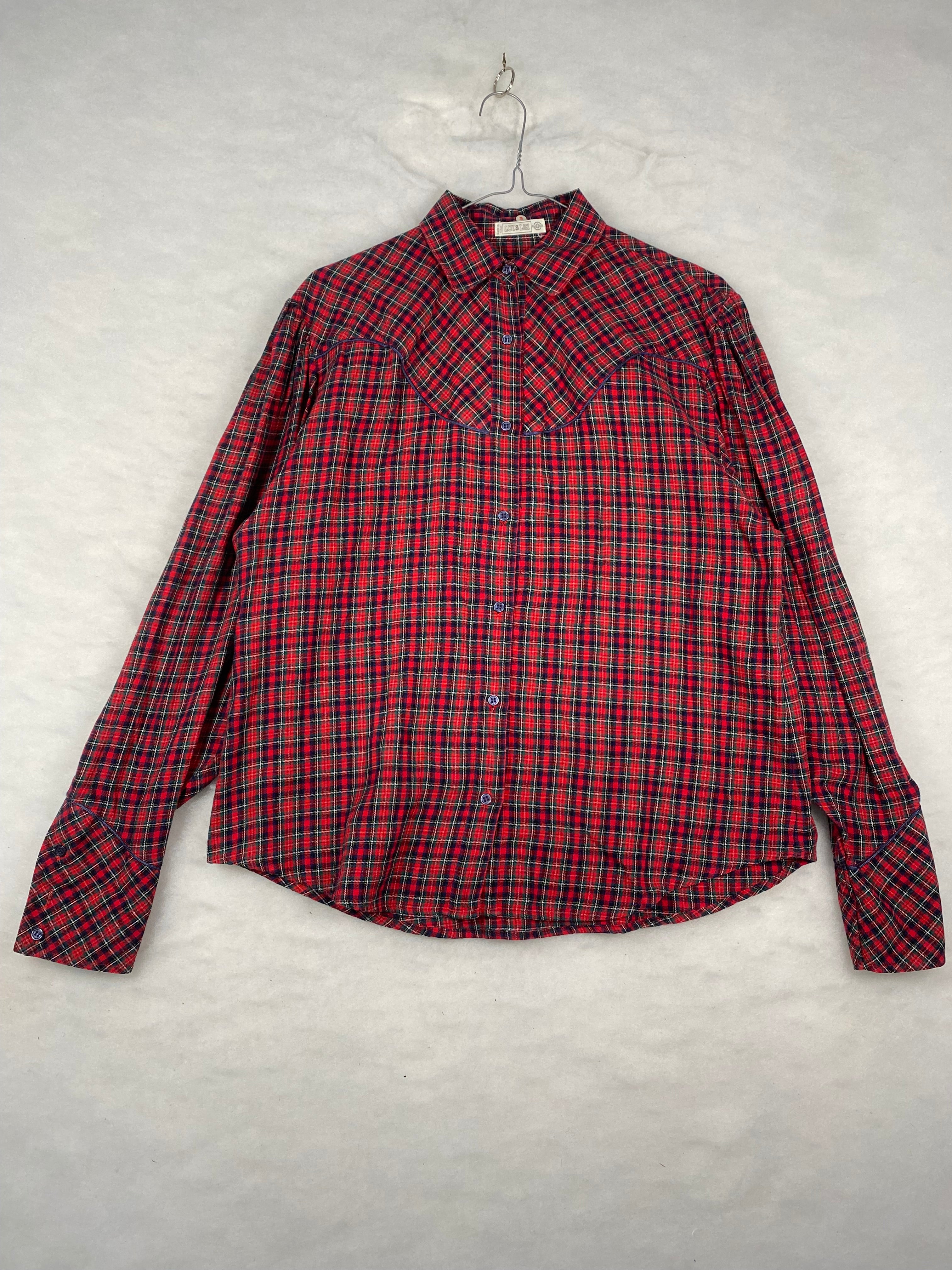 Camicia vintage donna tartan rosso western - fronte