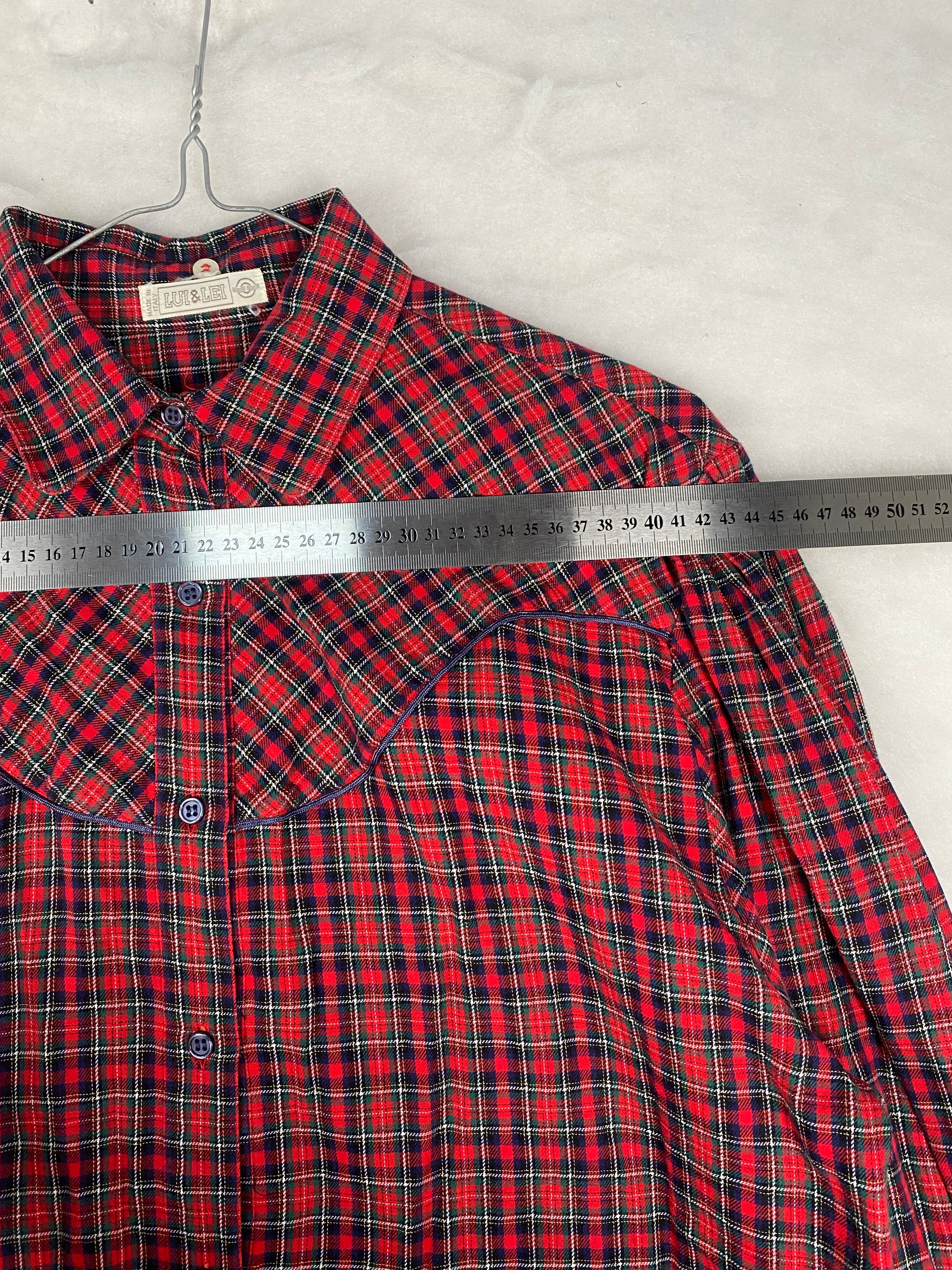 Camicia vintage donna tartan rosso - etichetta e misure