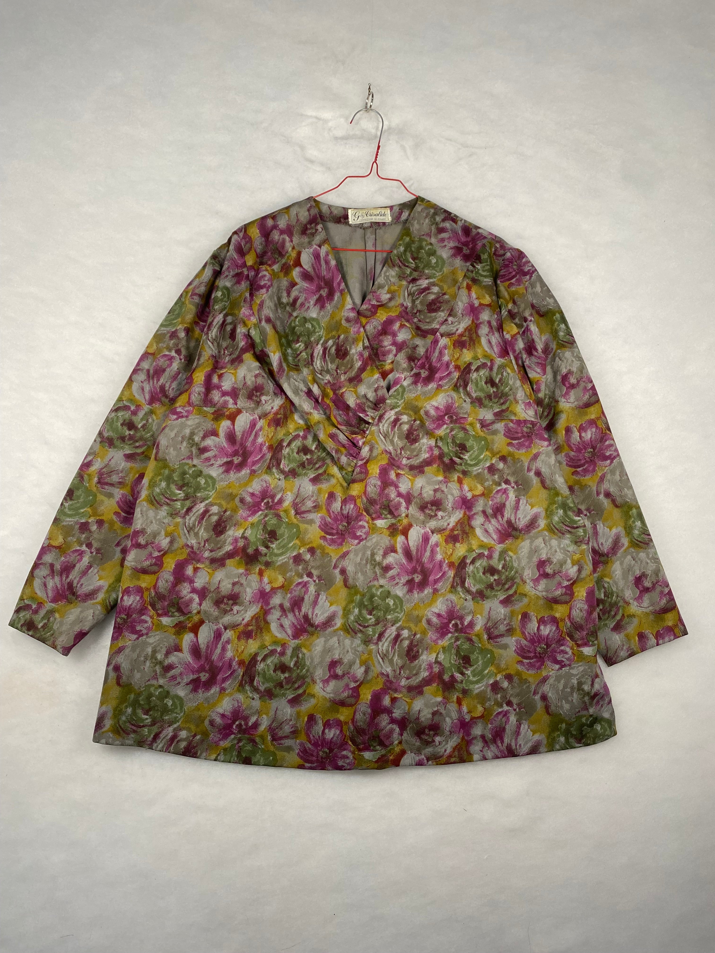 Blusa donna a incrocio fiori acquerello - fronte