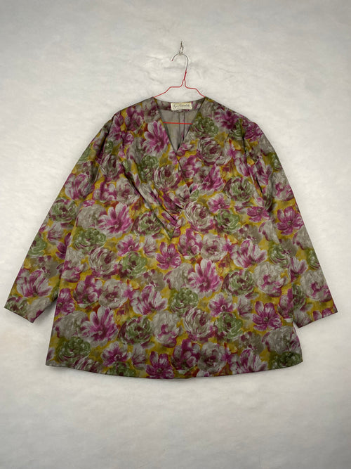 Blusa donna a incrocio fiori acquerello - fronte