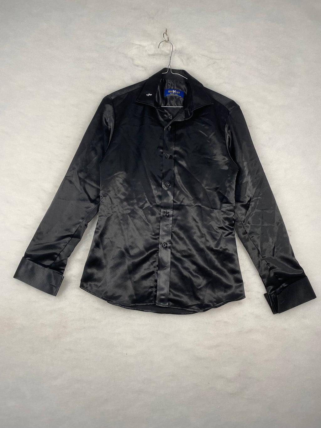 Camicia uomo raso nero lucido - fronte