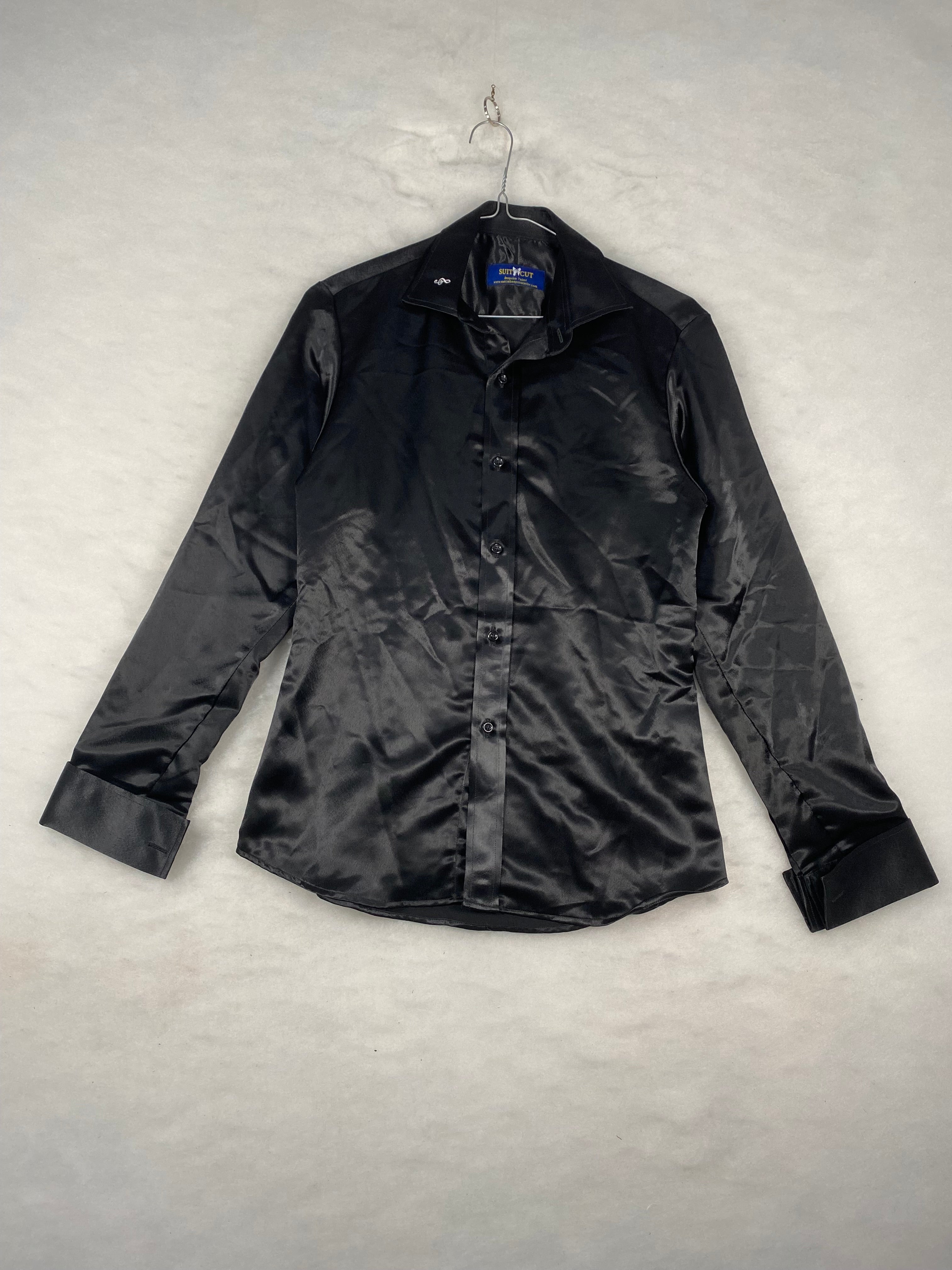 Camicia uomo raso nero lucido - fronte