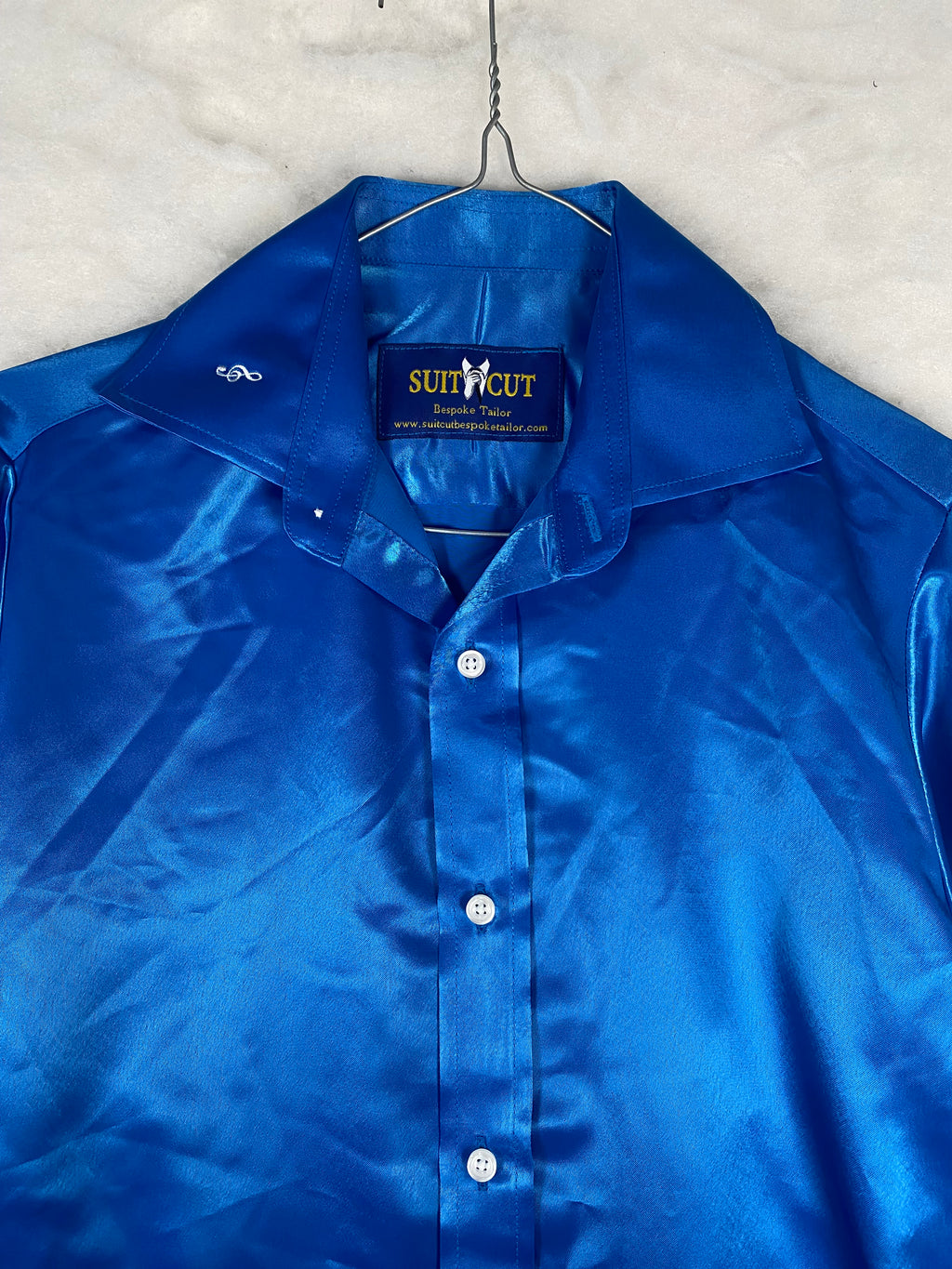 Camicia uomo raso blu elettrico - dettaglio