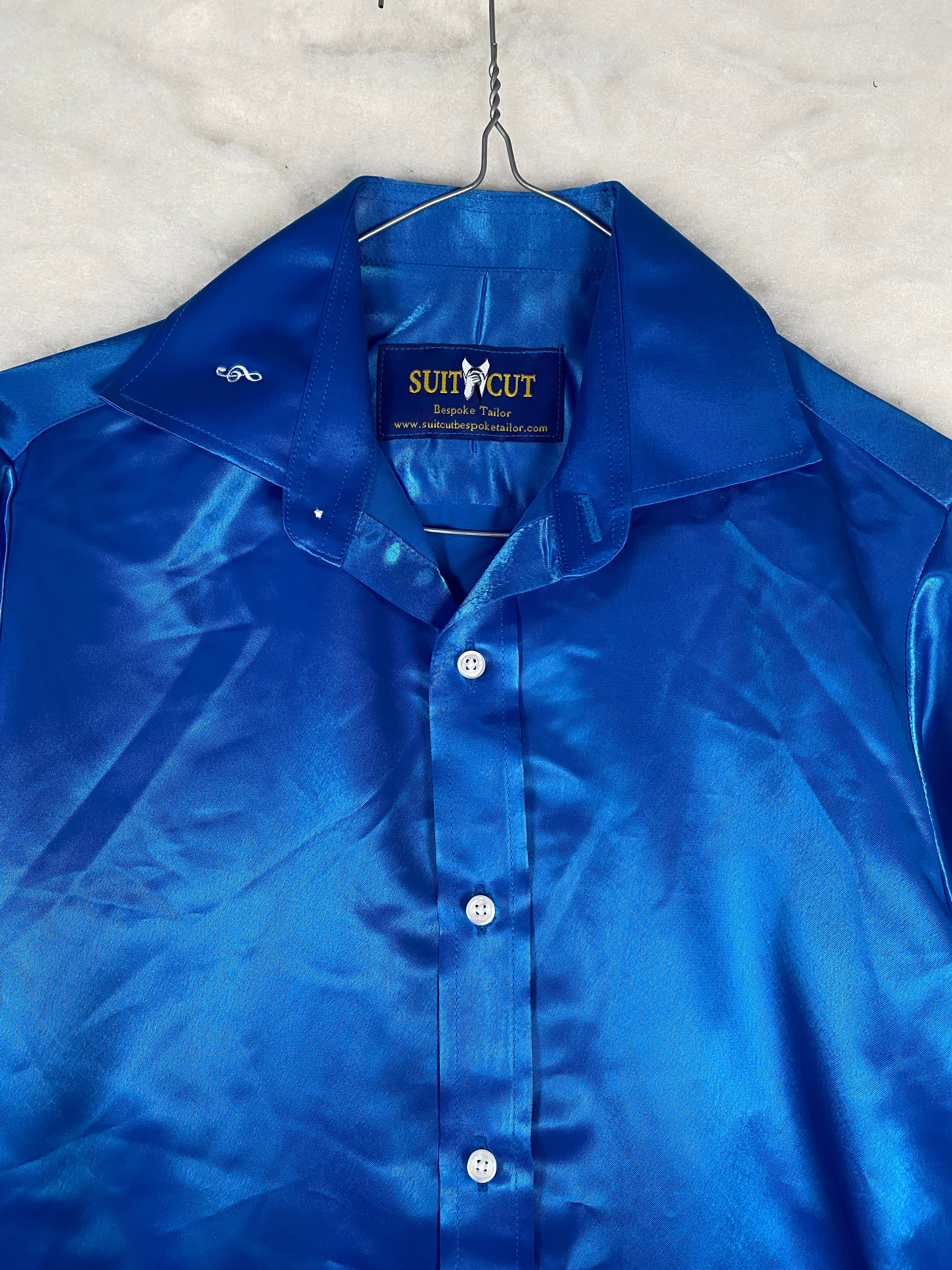 Camicia uomo raso blu elettrico - dettaglio
