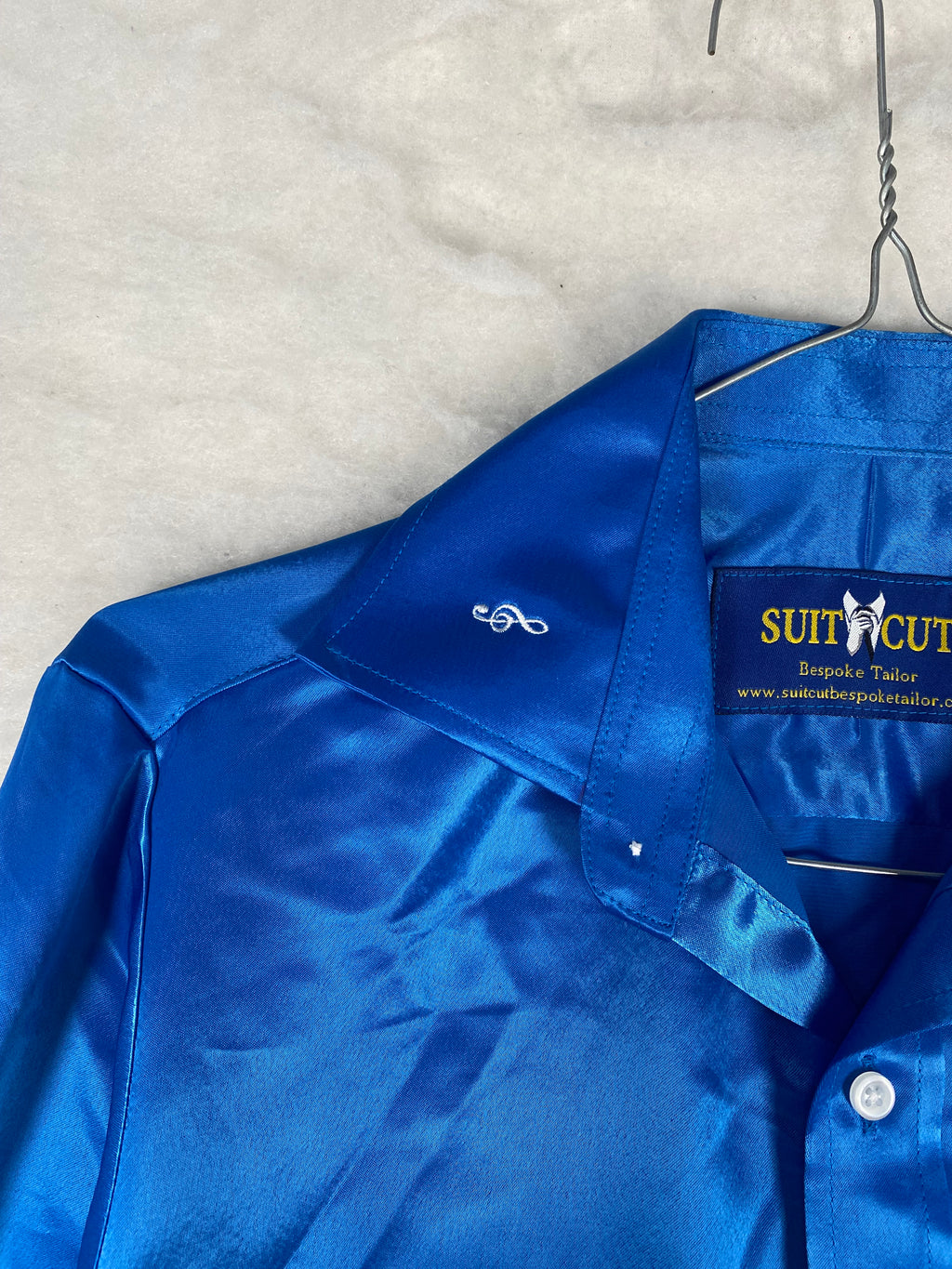 Camicia uomo raso blu elettrico - colletto