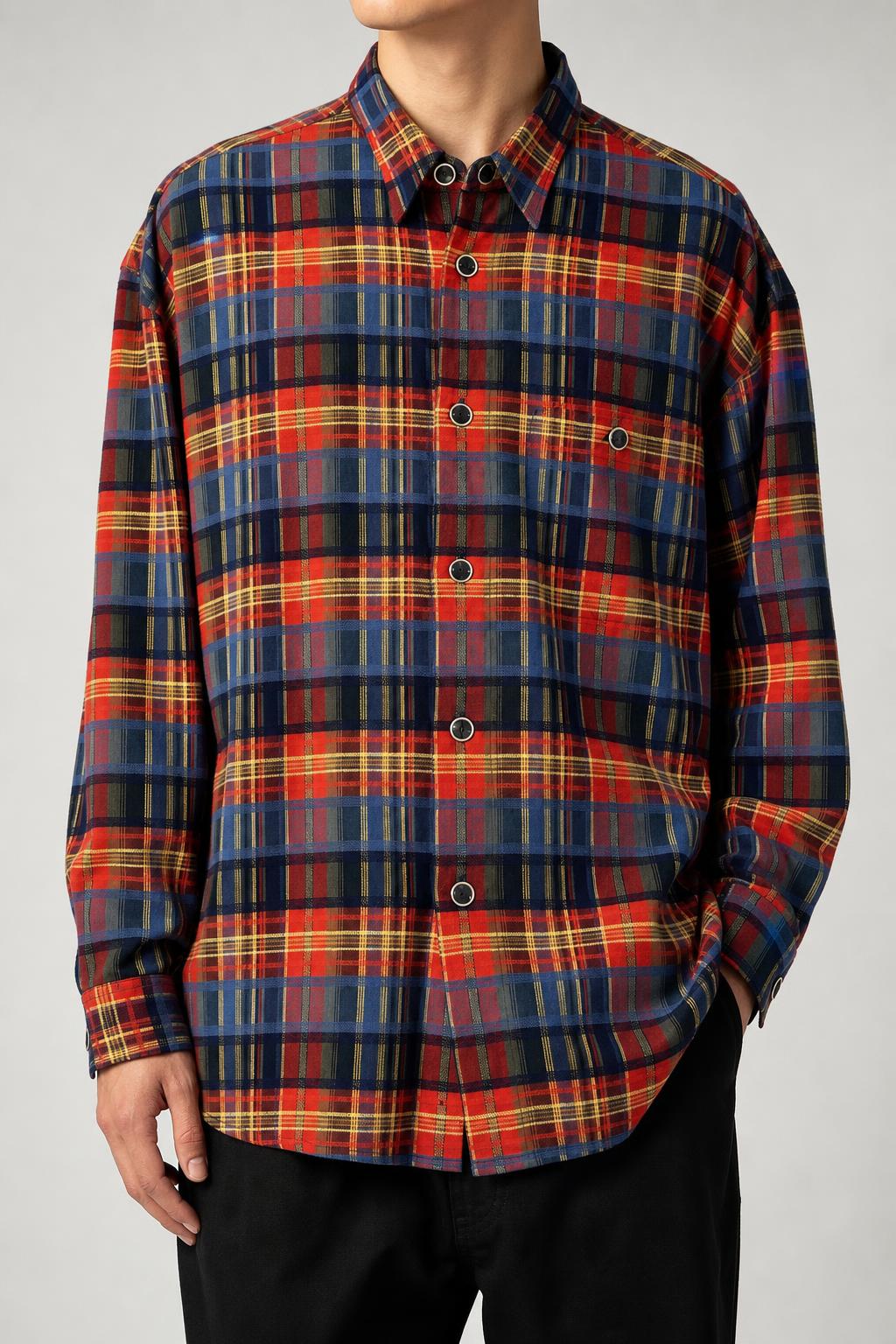Camicia Wrangler flanella tartan indossata