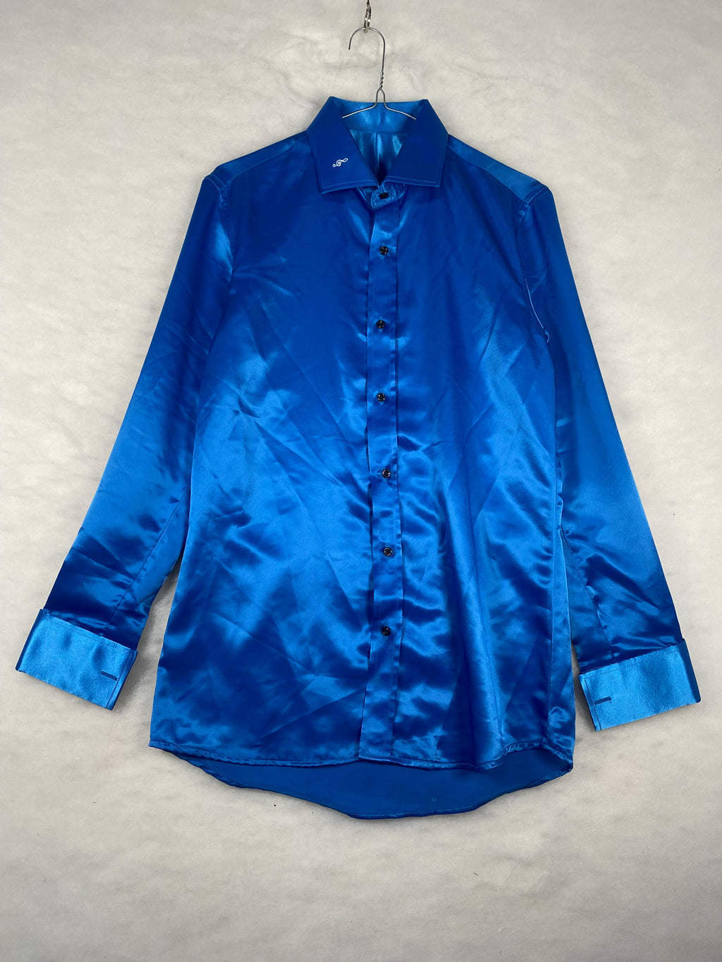 Camicia uomo raso blu cobalto - fronte