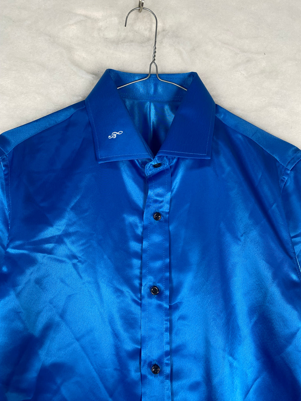 Camicia uomo raso blu cobalto - polsino