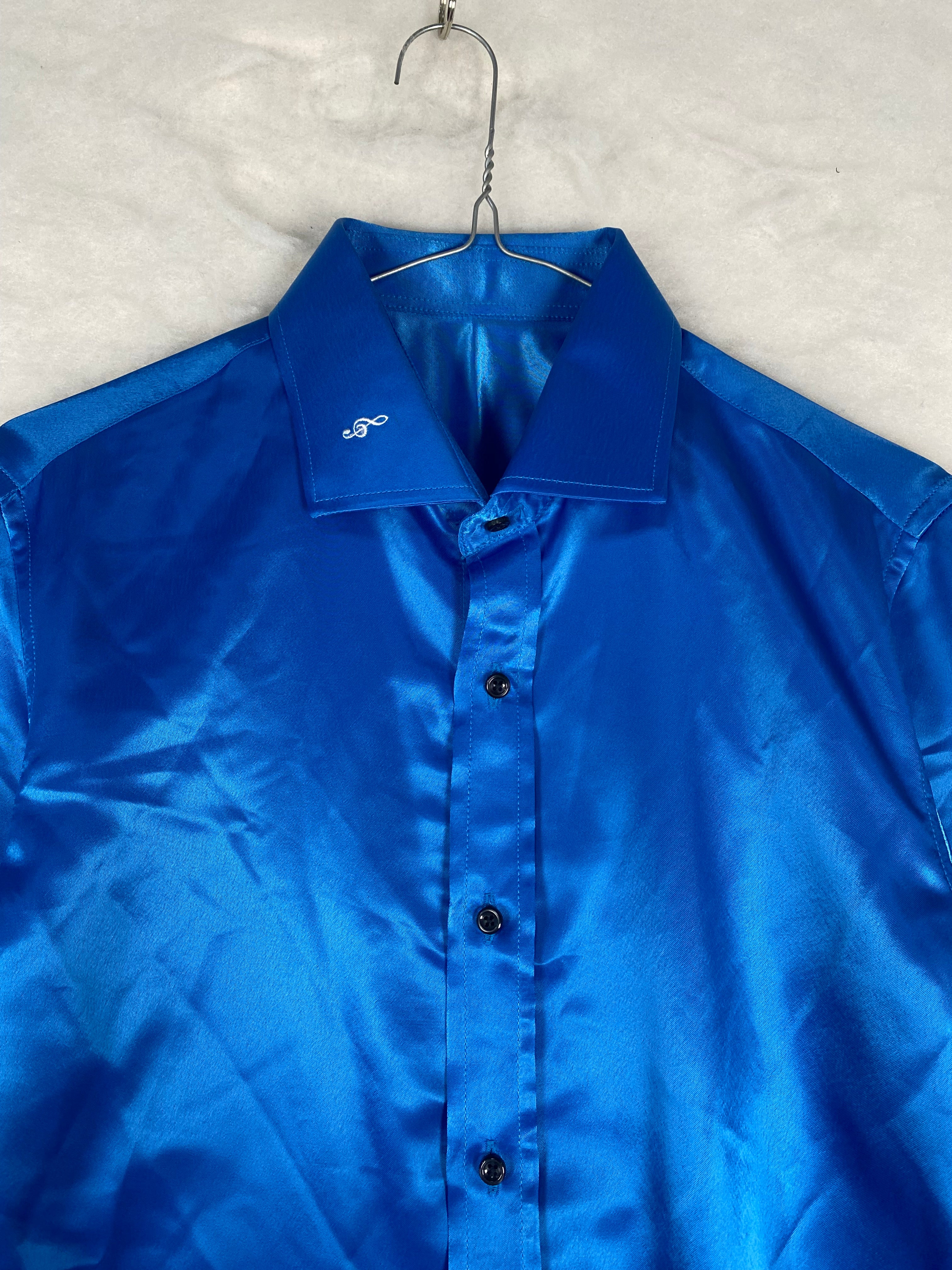 Camicia uomo raso blu cobalto - polsino