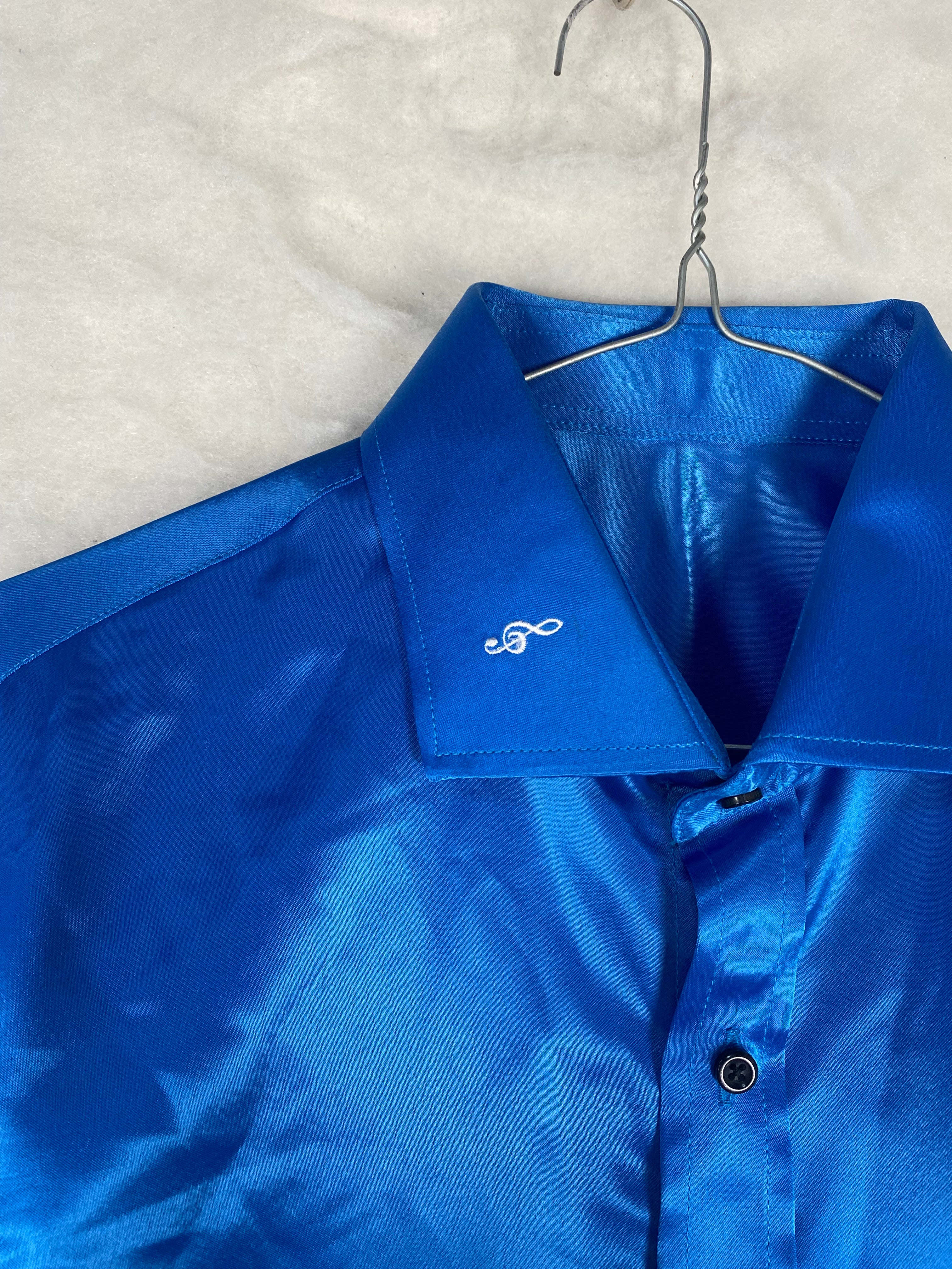 Camicia uomo raso blu cobalto - dettaglio