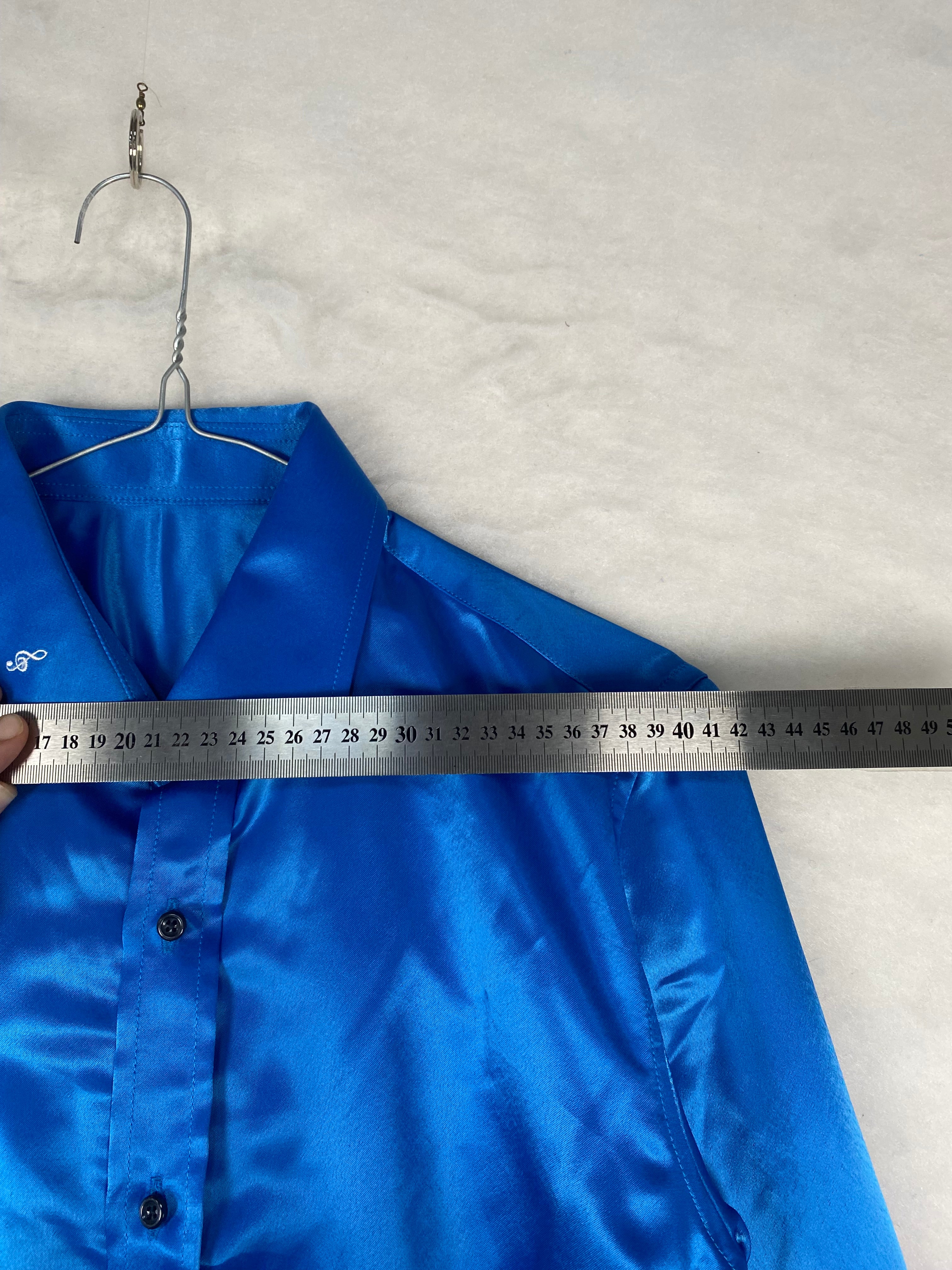 Camicia uomo raso blu cobalto - colletto ricamato