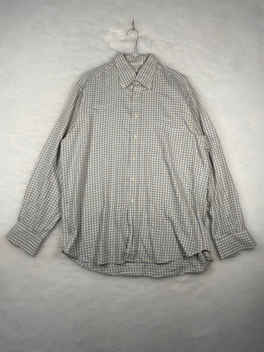 Camicia uomo a quadretti azzurro e beige - fronte