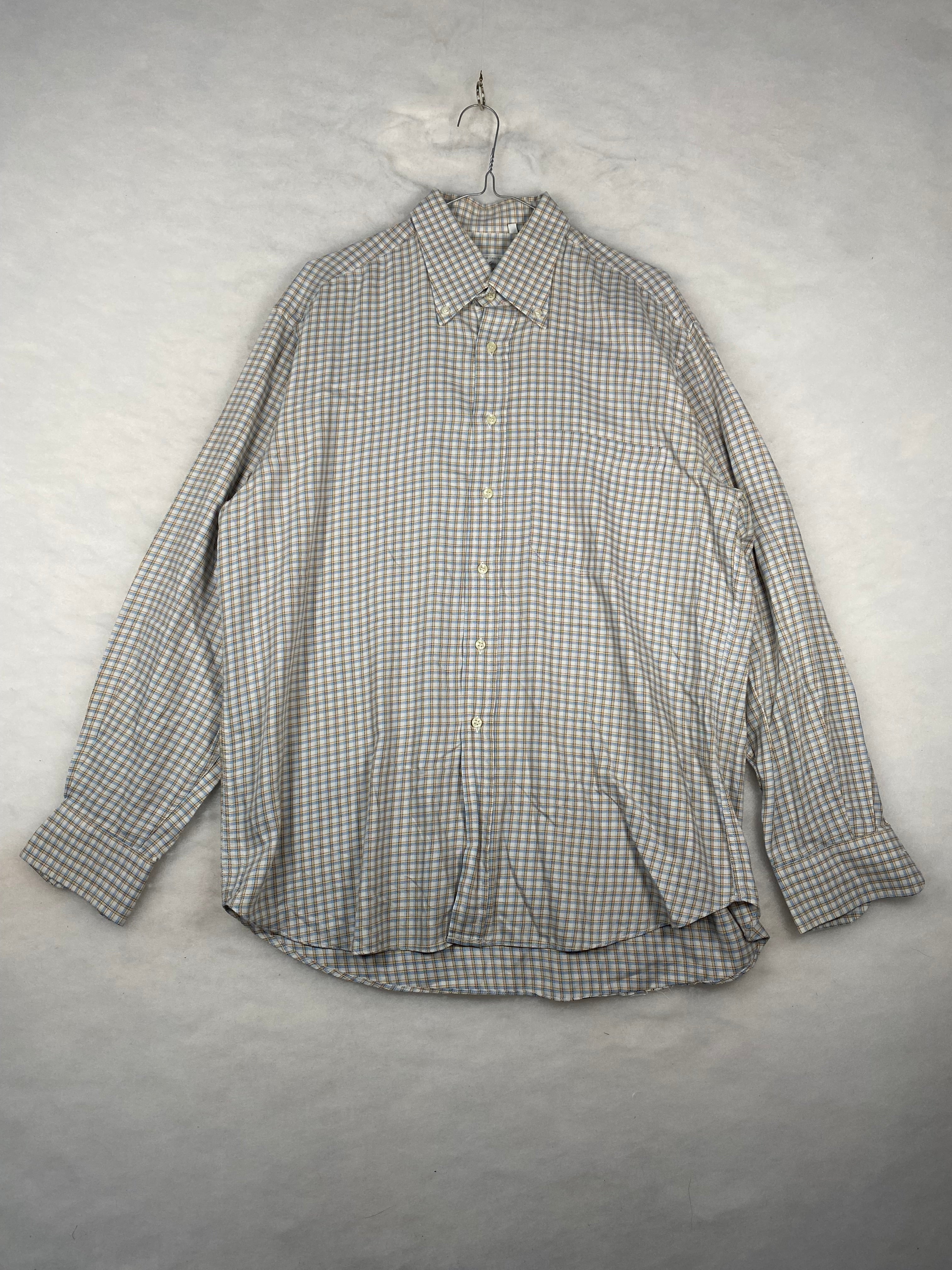 Camicia uomo a quadretti azzurro e beige - fronte