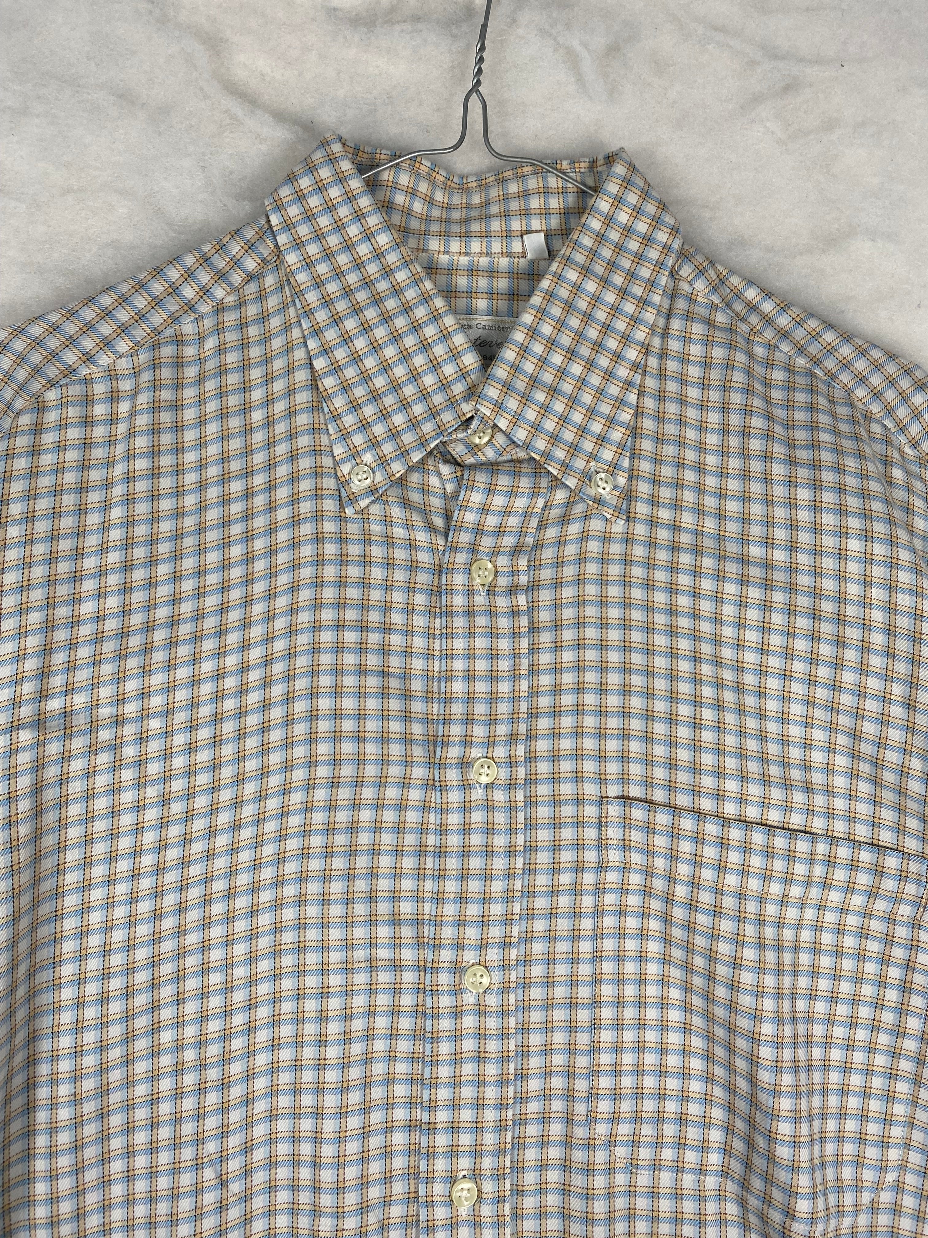 Camicia uomo a quadretti azzurro e beige - dettaglio
