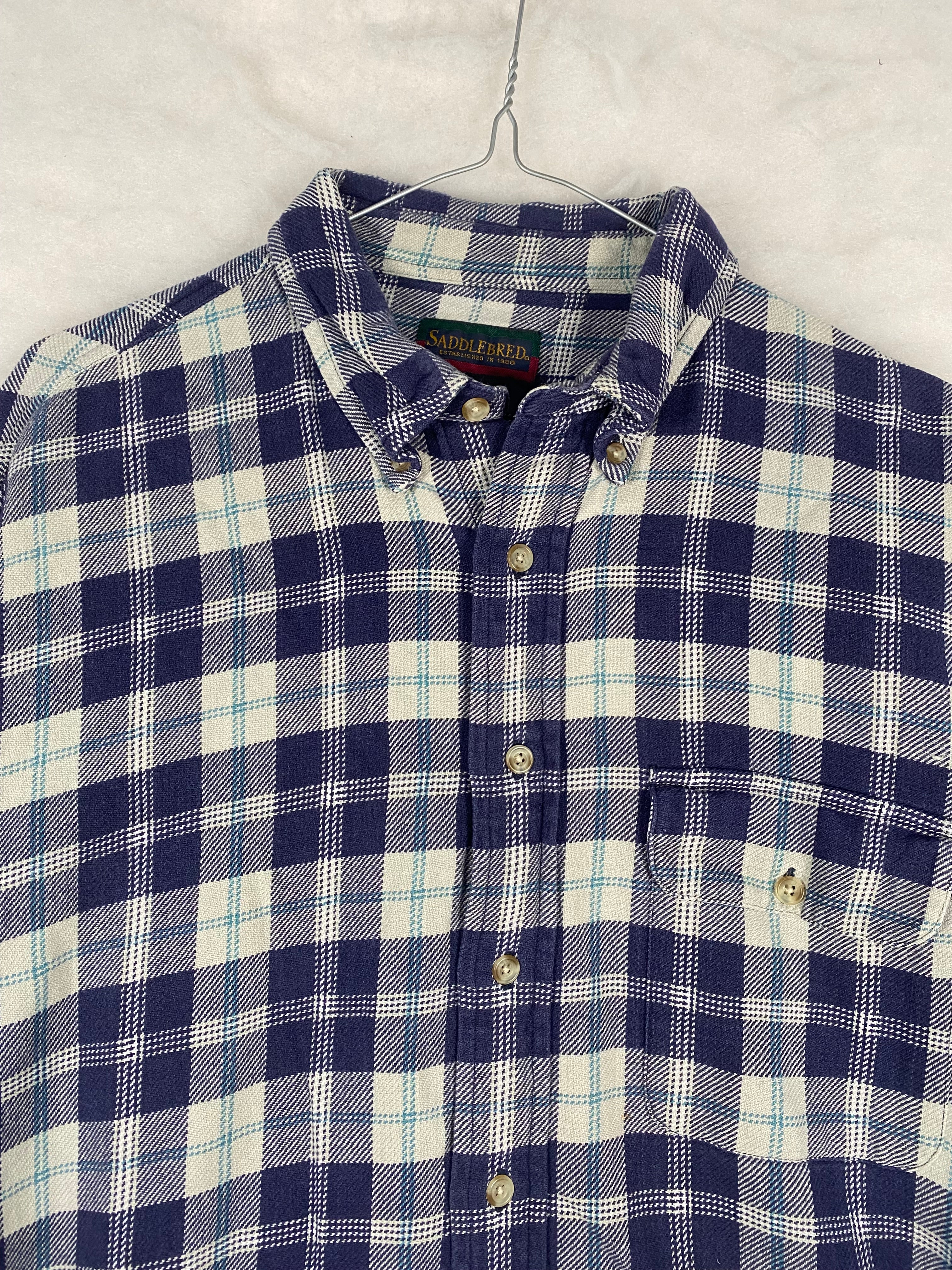 Camicia Saddlebred flanella blu e panna - dettaglio