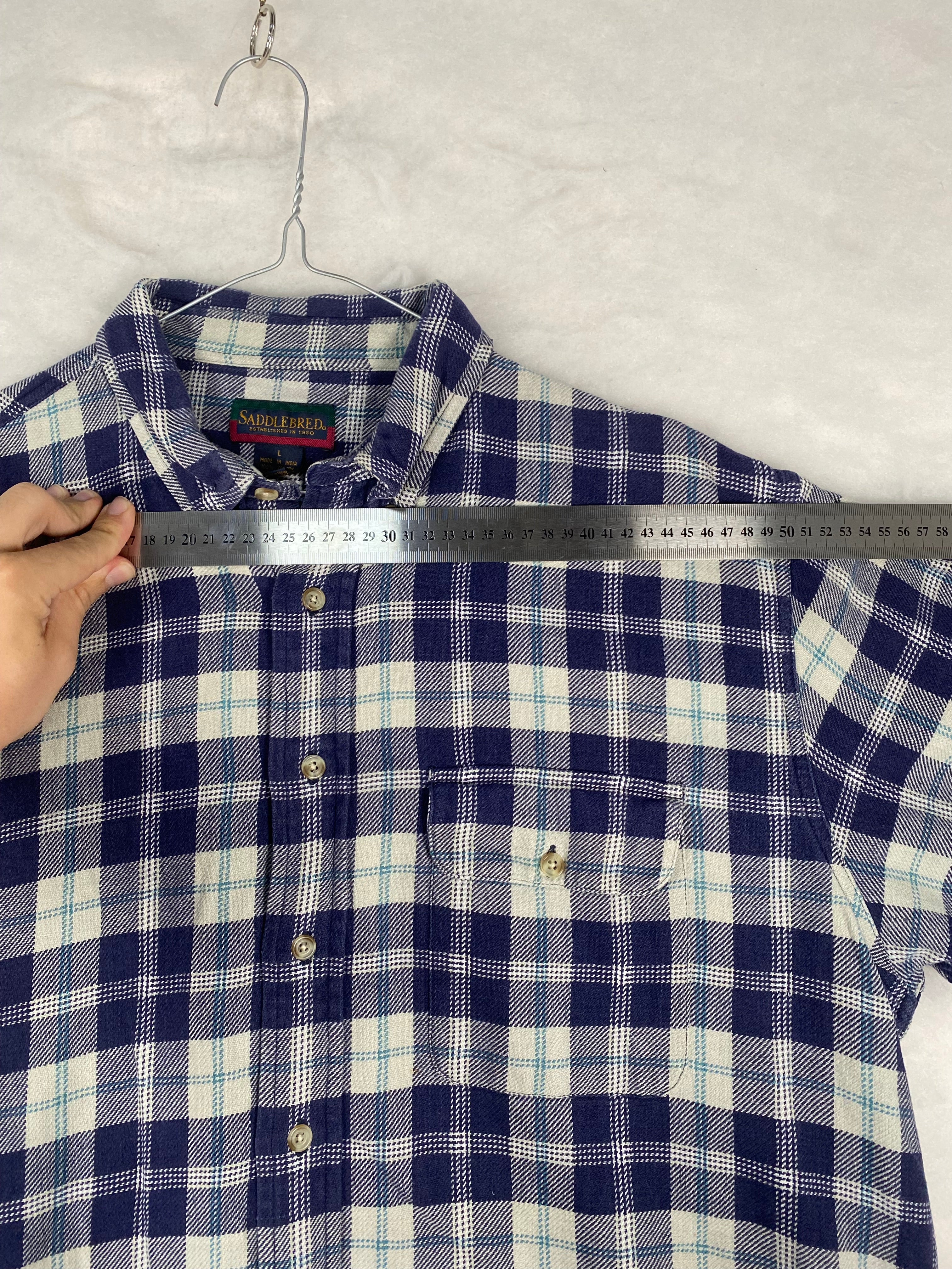 Camicia Saddlebred flanella blu e panna - etichetta Saddlebred taglia L