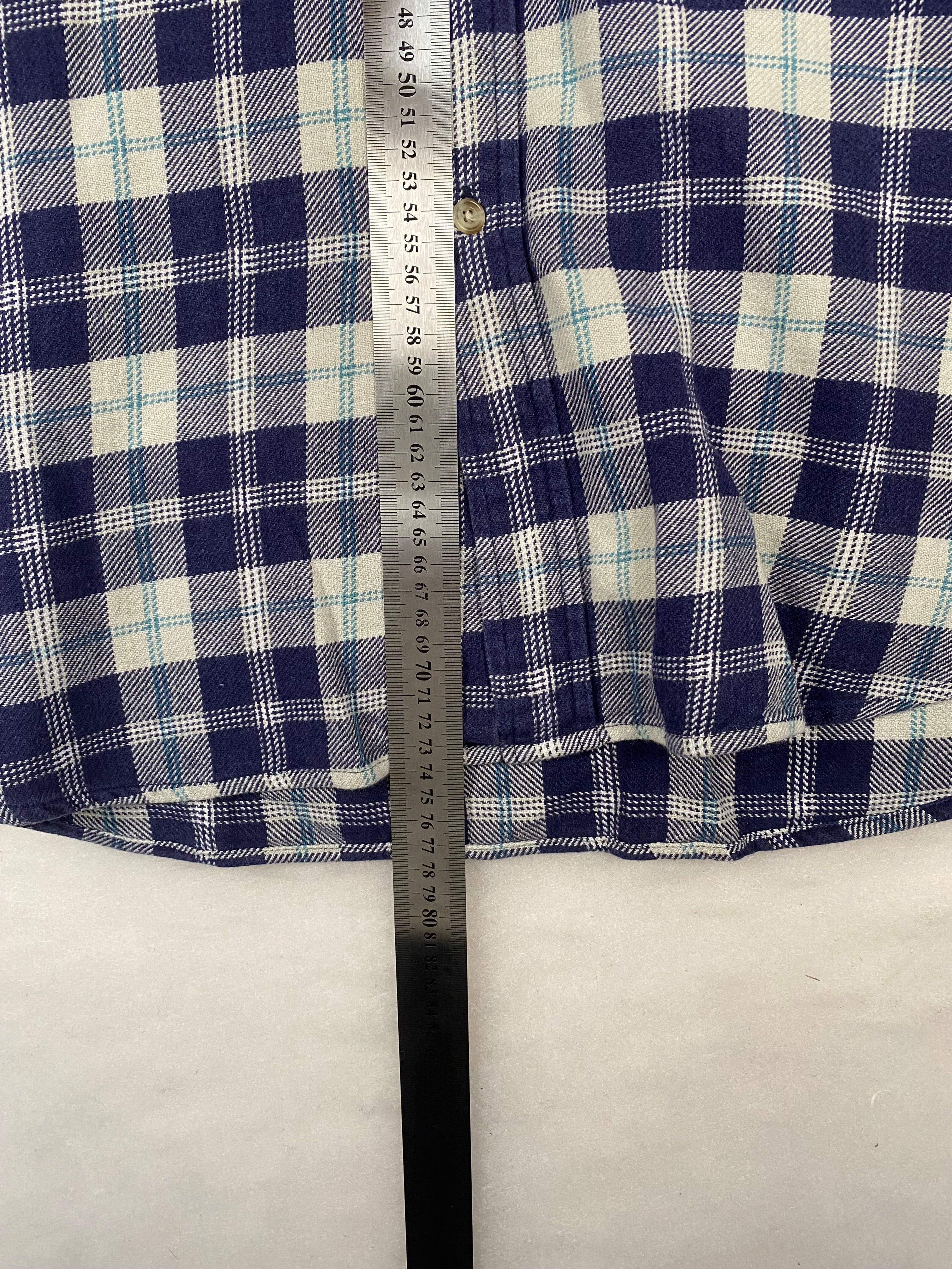 Camicia Saddlebred flanella blu e panna - polsino