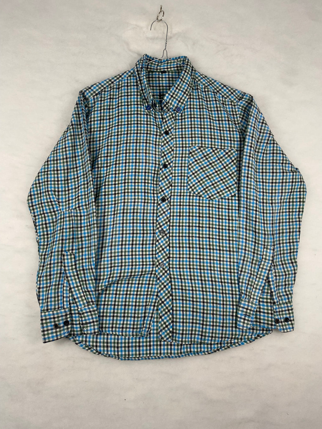 Camicia uomo vintage micro-check blu verde fronte
