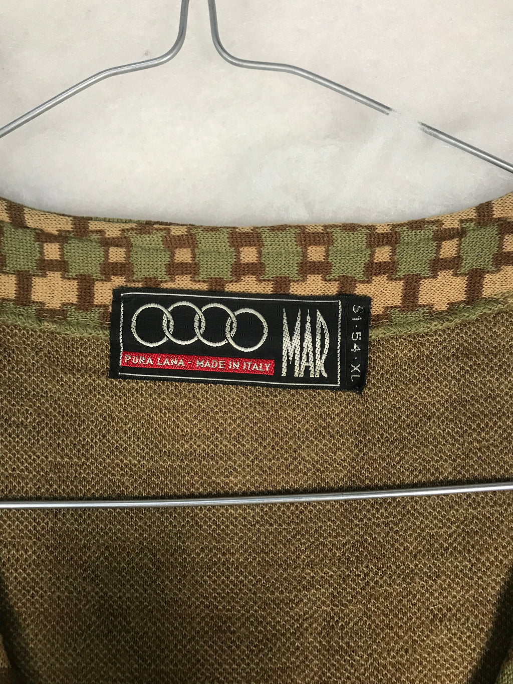 Gilet Vintage Uomo in Maglia Jacquard Geometrico Verde e Beige