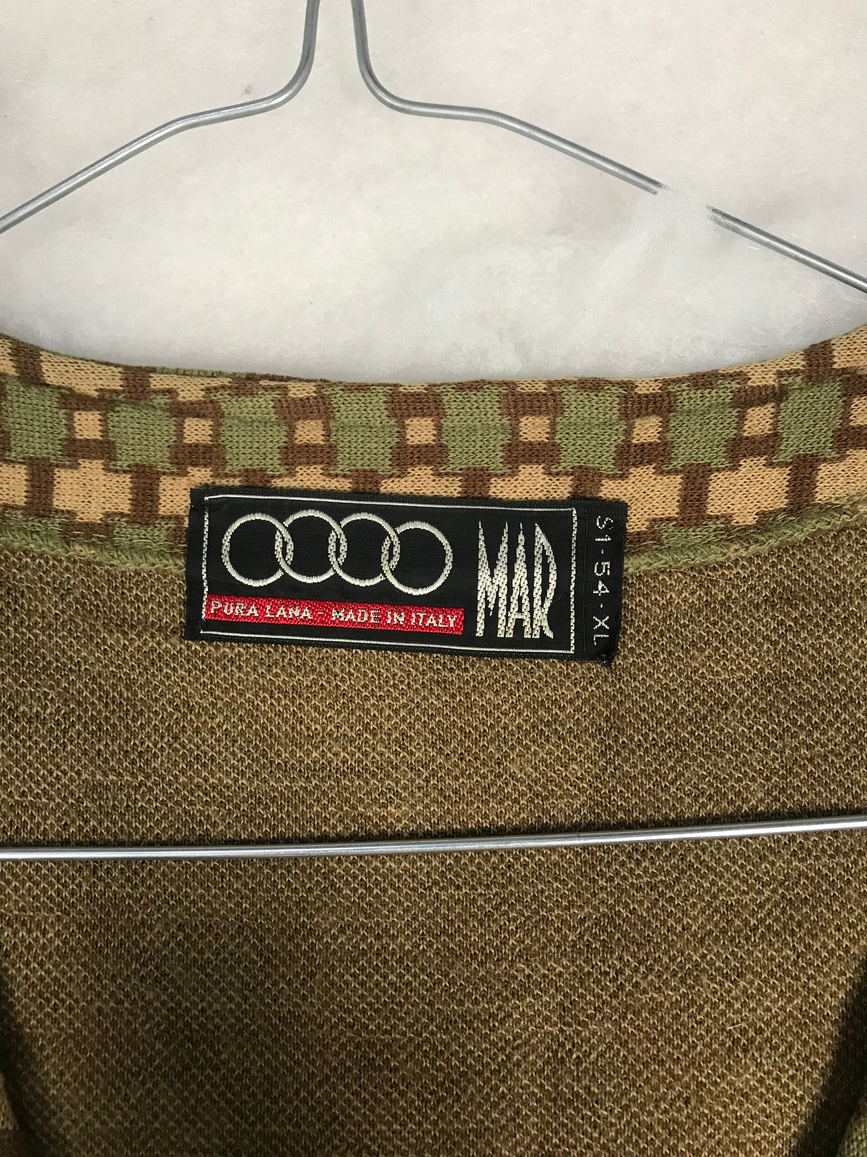 Gilet Vintage Uomo in Maglia Jacquard Geometrico Verde e Beige