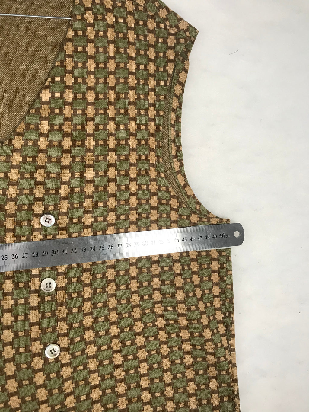 Gilet Vintage Uomo in Maglia Jacquard Geometrico Verde e Beige