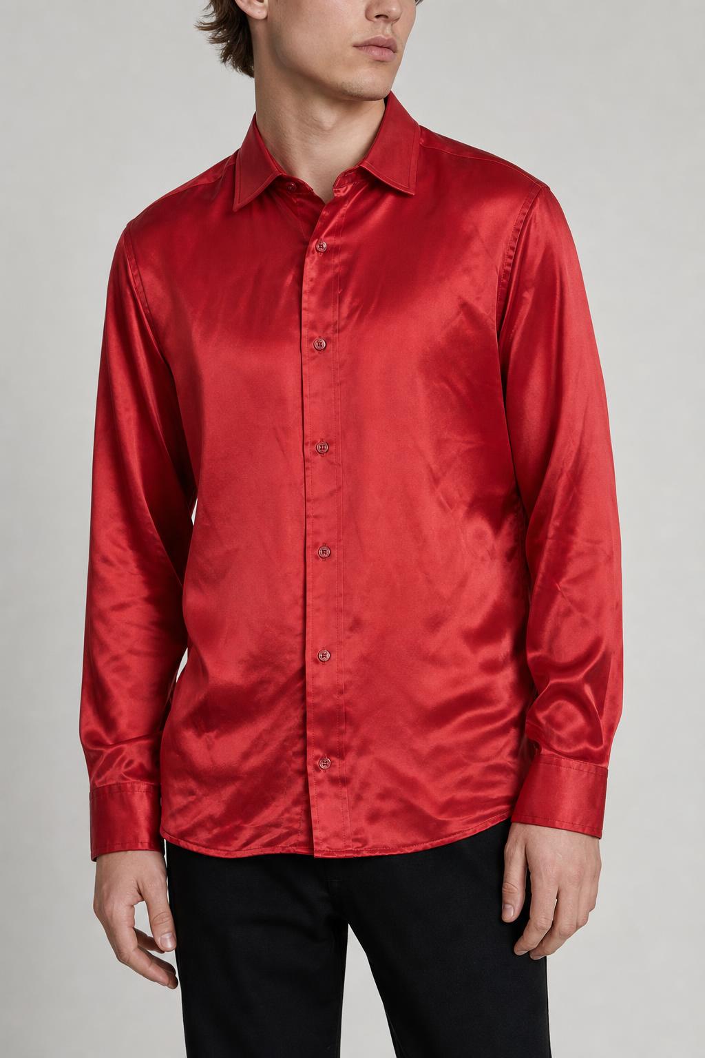 Camicia Vintage Uomo in Raso Rosso