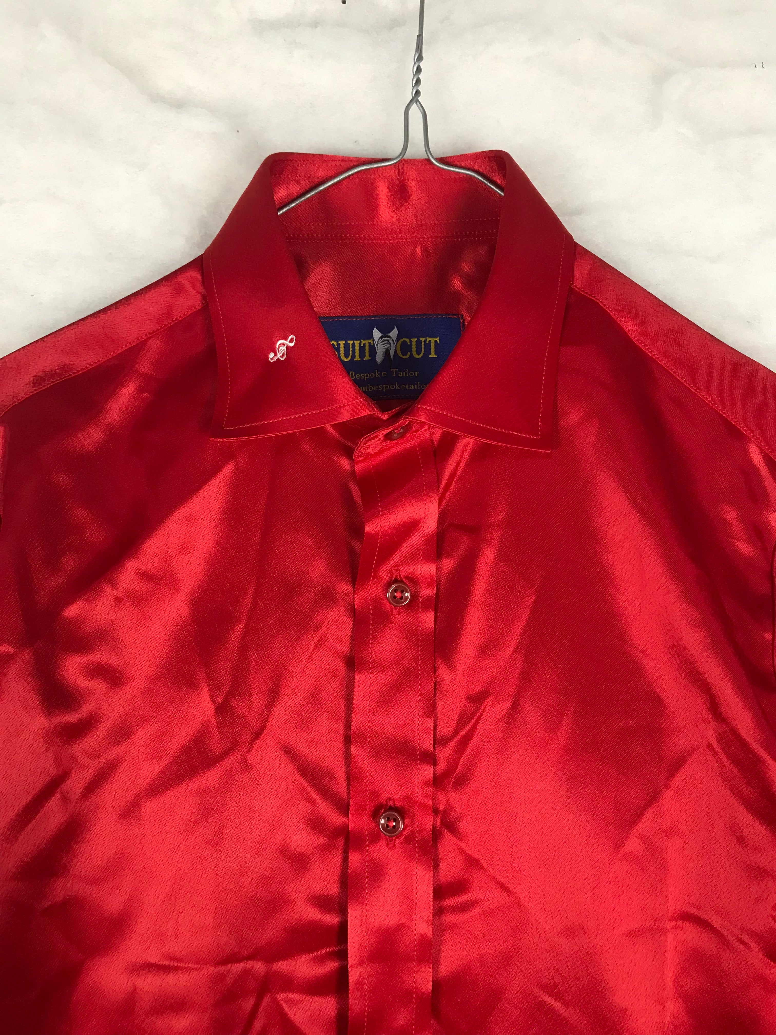 Camicia Vintage Uomo in Raso Rosso