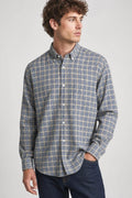 Camicia Vintage Uomo a Quadri Blu e Beige