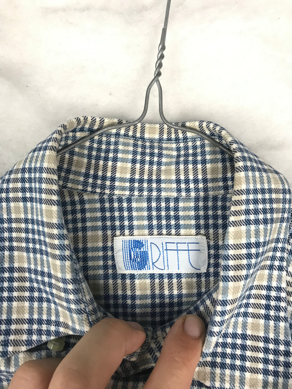 Camicia Vintage Uomo a Quadri Blu e Beige