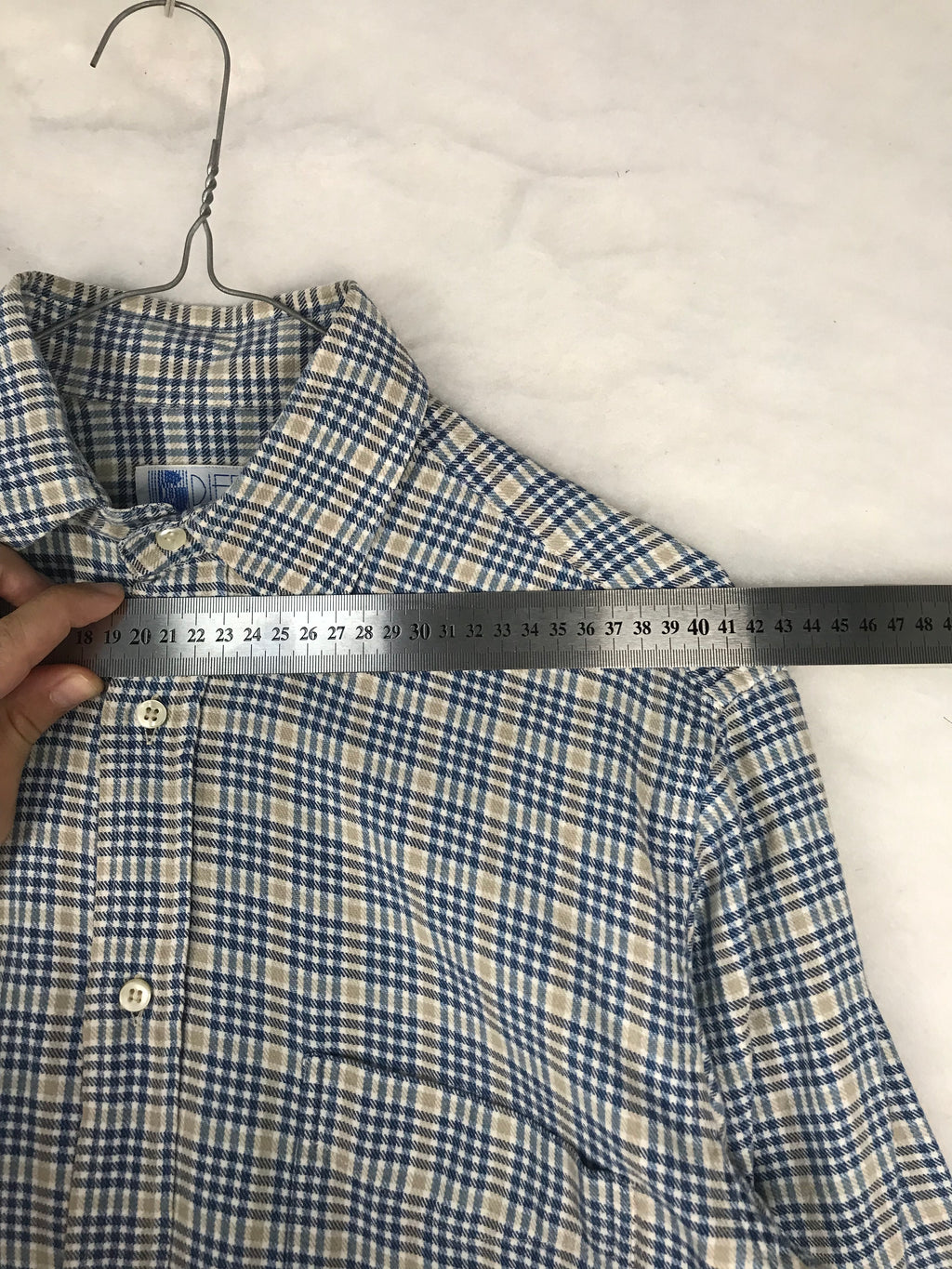Camicia Vintage Uomo a Quadri Blu e Beige