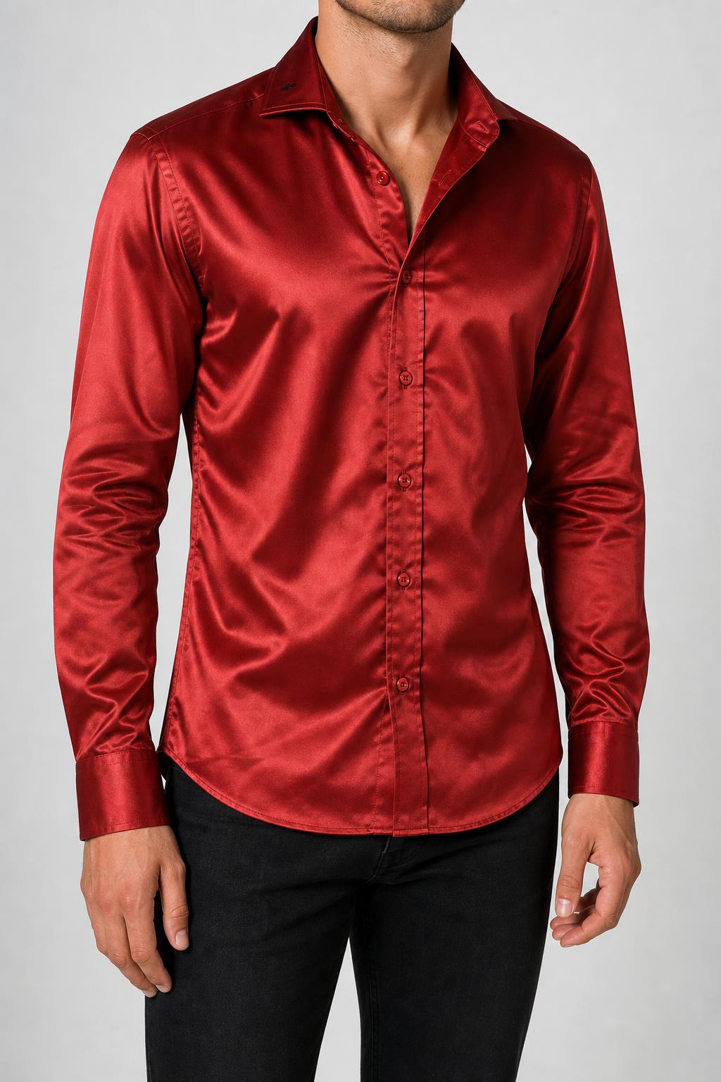 Camicia Vintage Donna in Raso Rosso