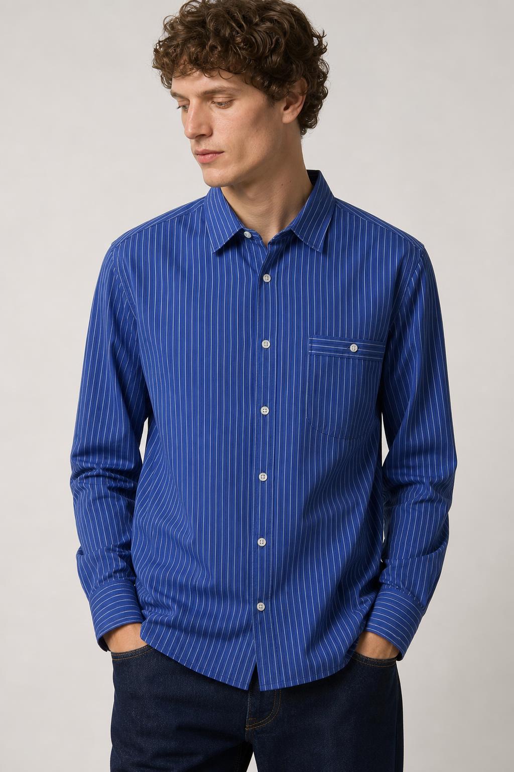 Camicia Vintage Uomo a Righe Blu