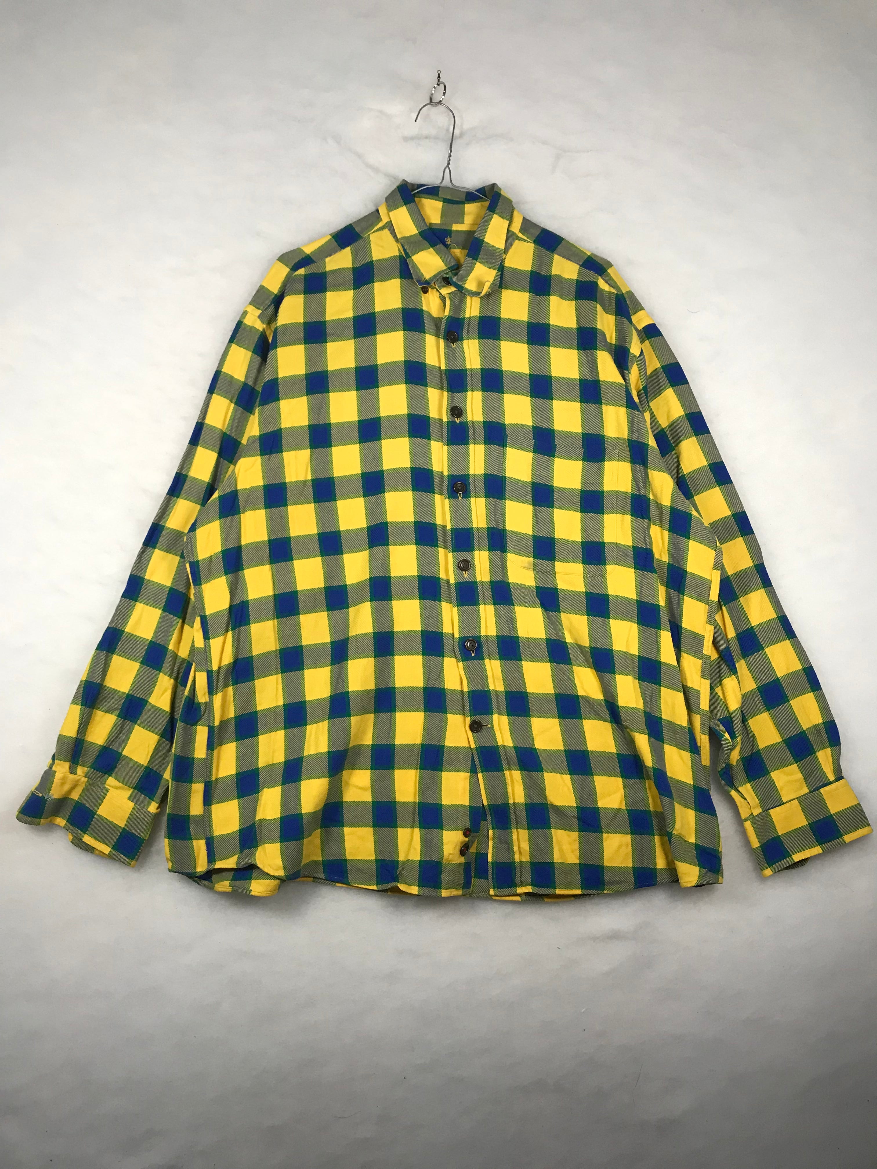 Camicia Vintage Uomo a Quadri Gialli e Blu