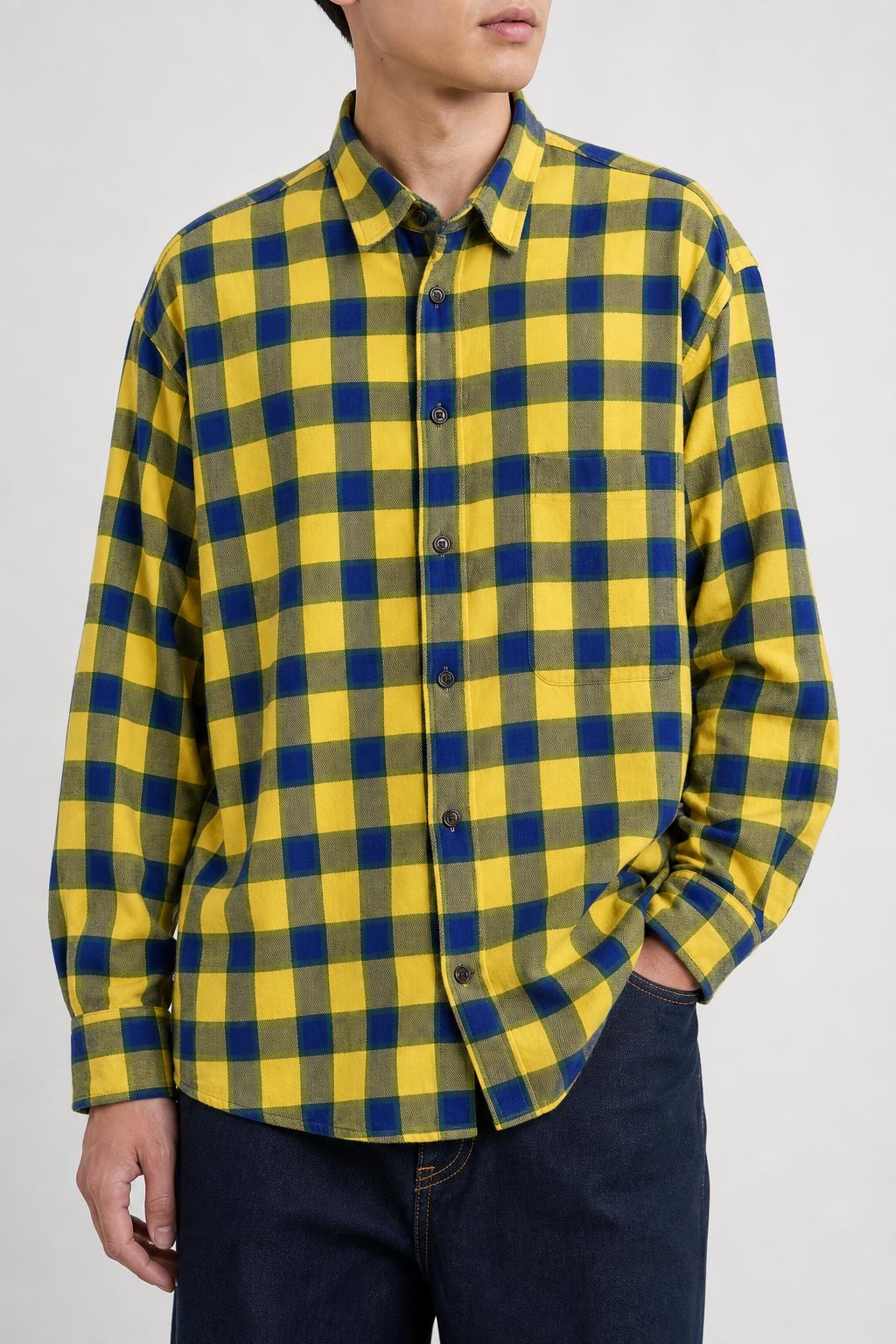 Camicia Vintage Uomo a Quadri Gialli e Blu