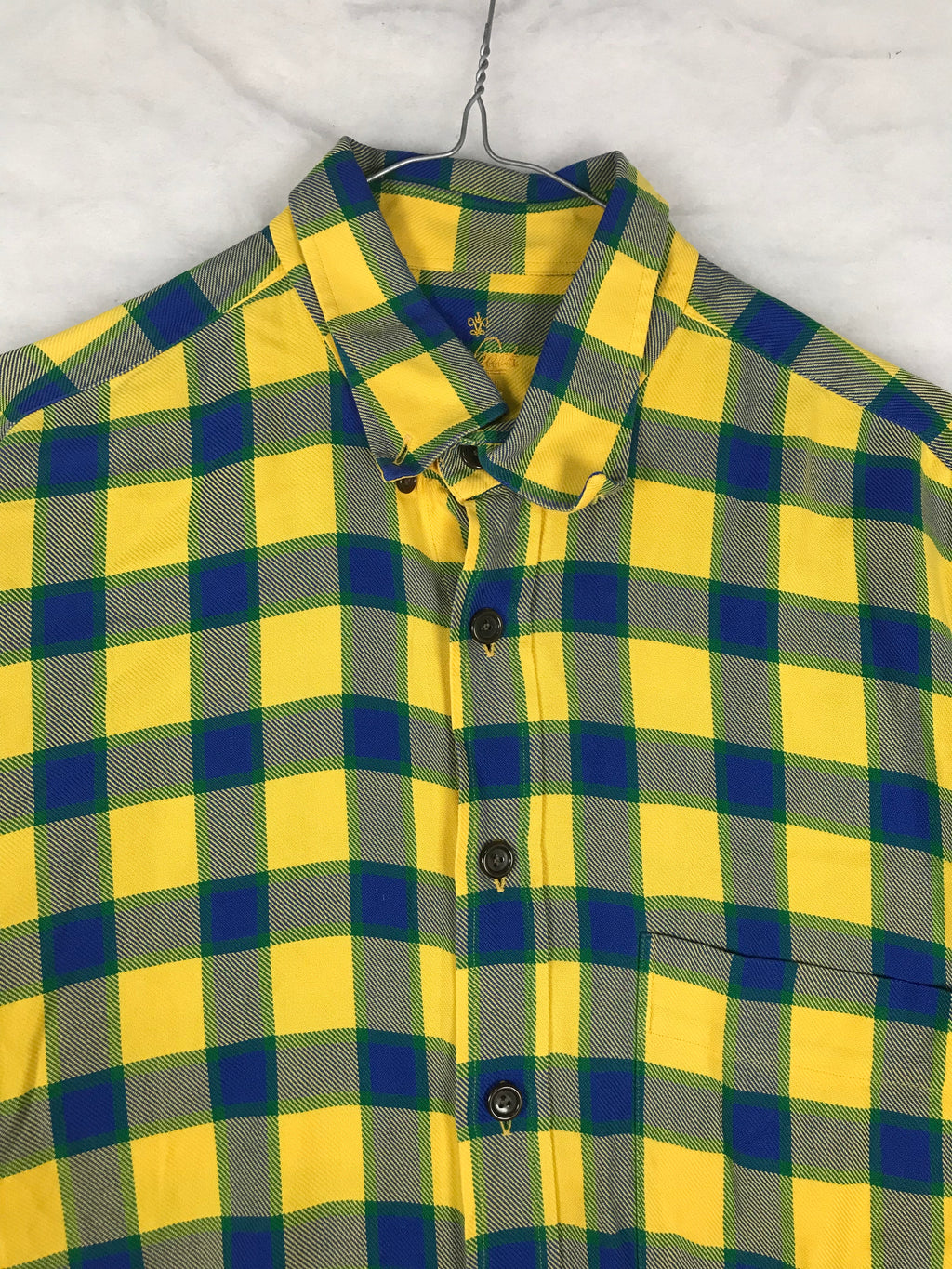 Camicia Vintage Uomo a Quadri Gialli e Blu