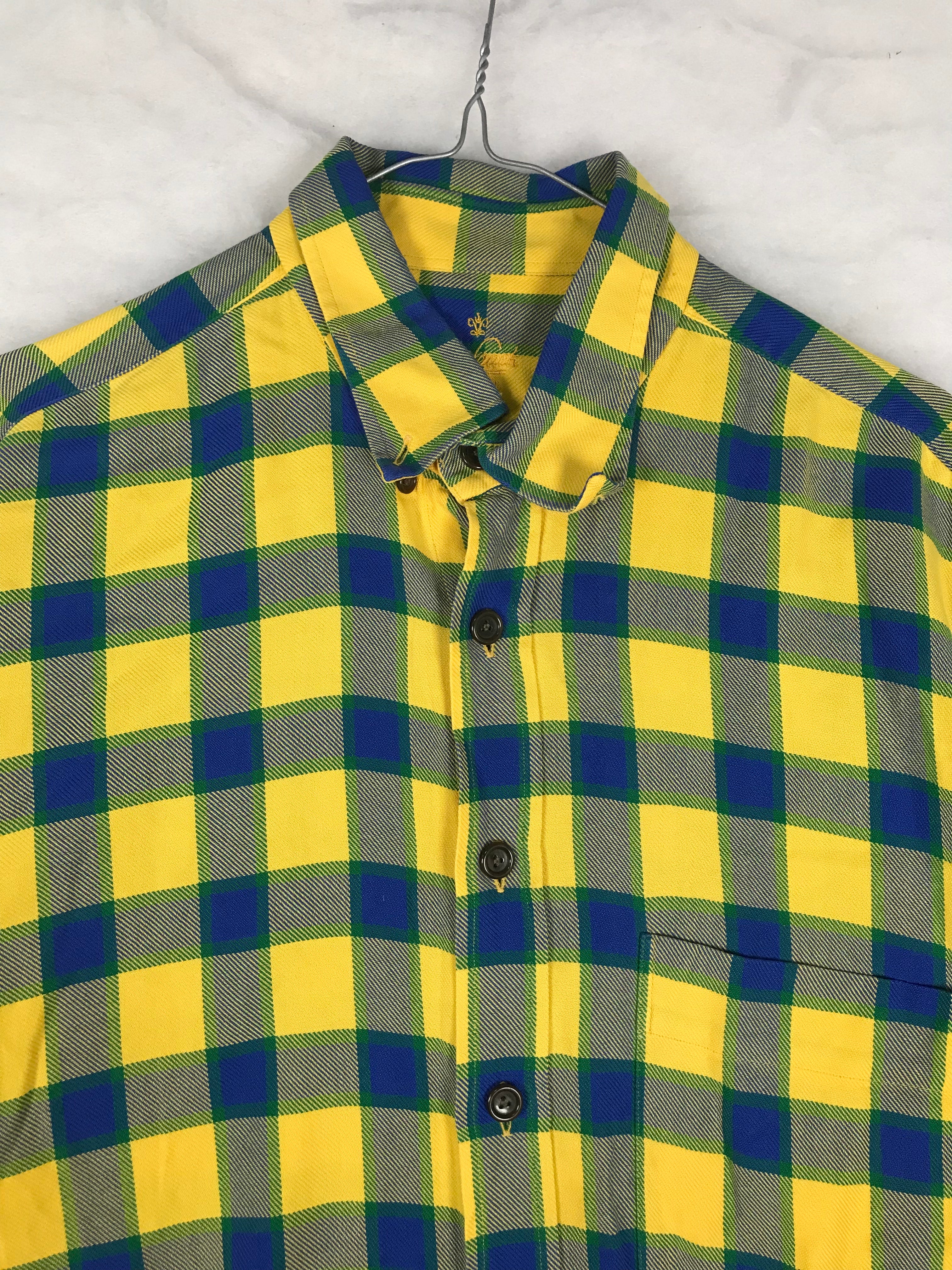 Camicia Vintage Uomo a Quadri Gialli e Blu