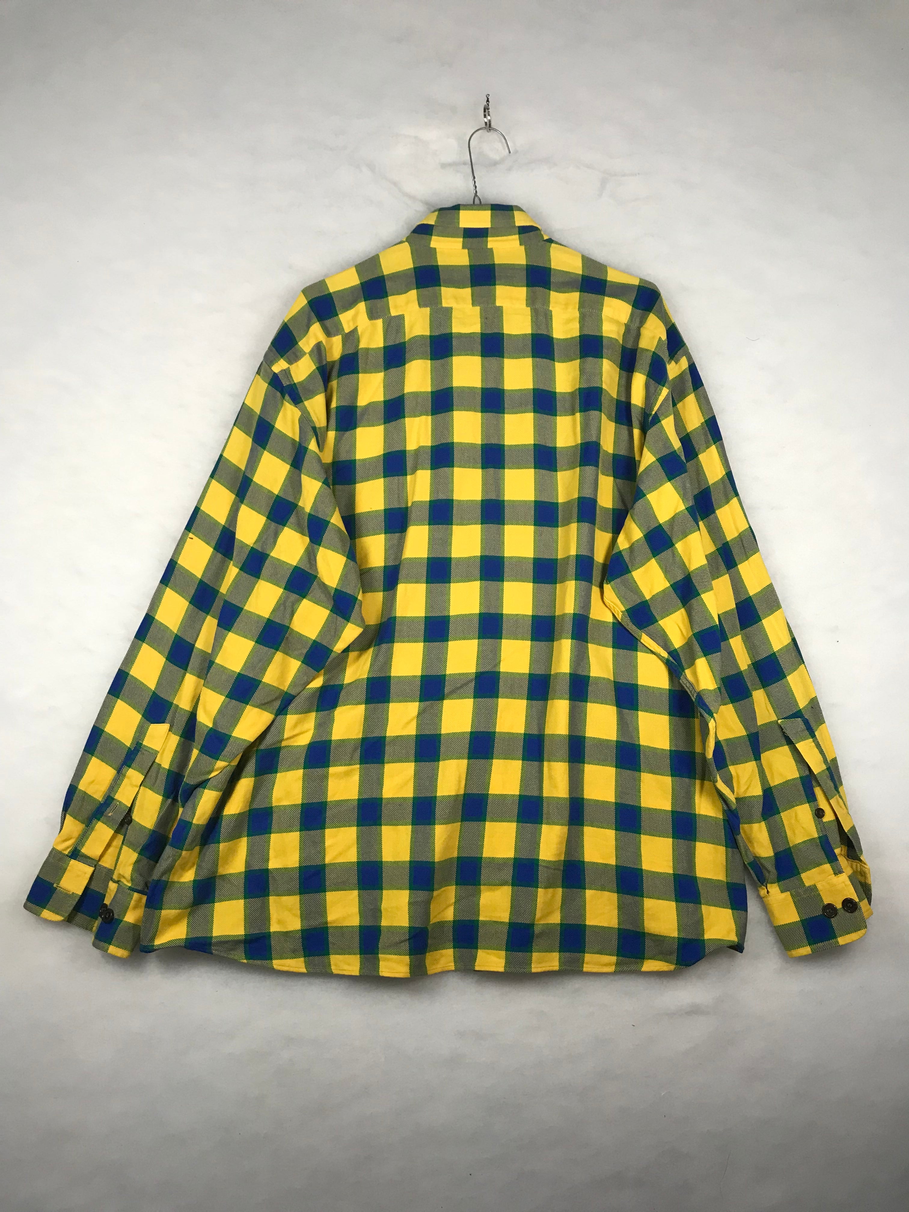 Camicia Vintage Uomo a Quadri Gialli e Blu
