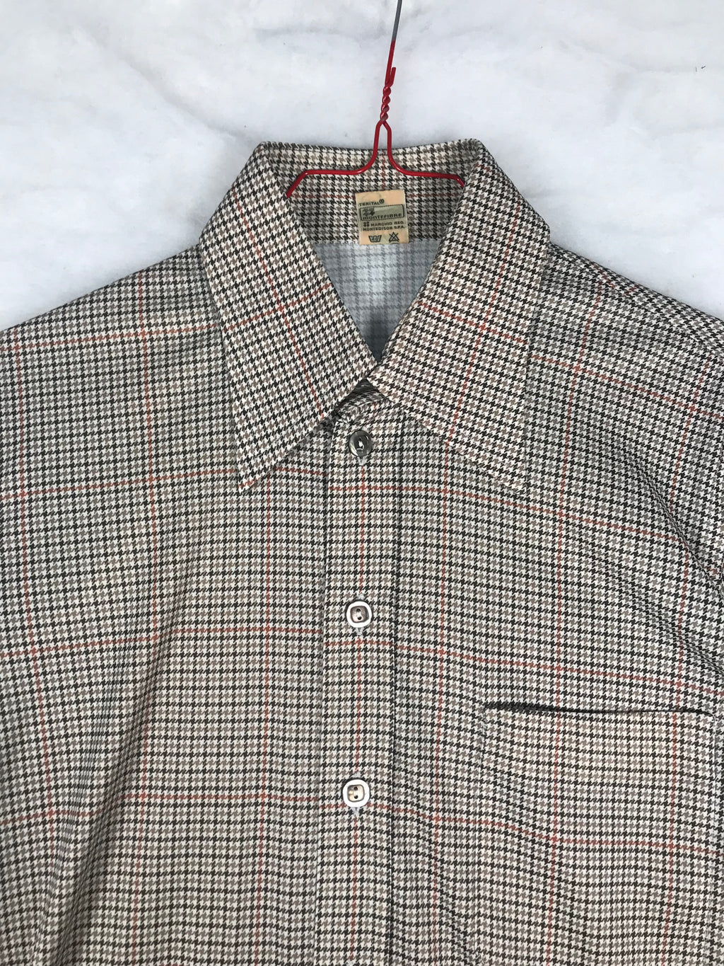 Camicia Vintage Uomo Micro Quadri Beige