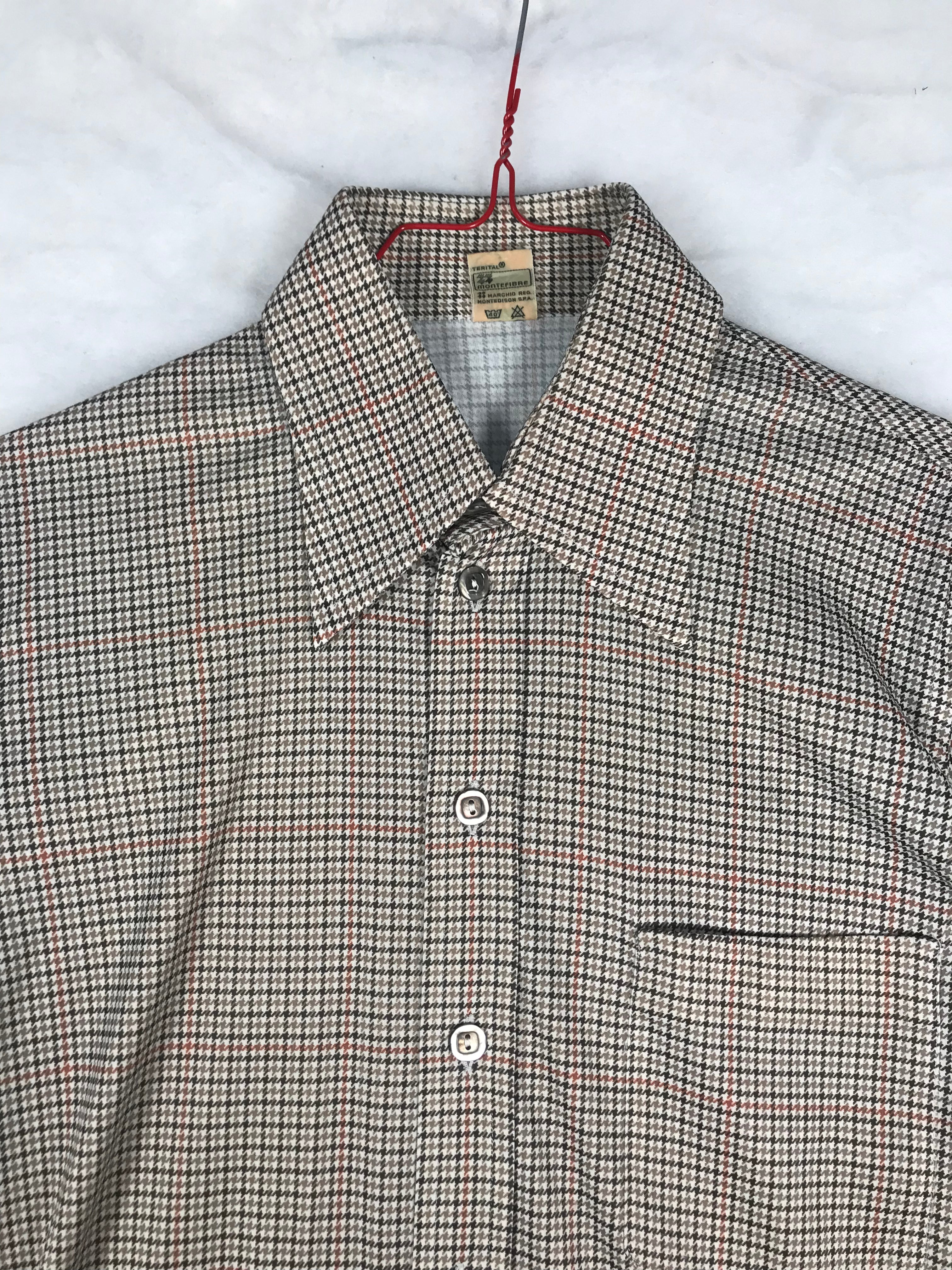 Camicia Vintage Uomo Micro Quadri Beige