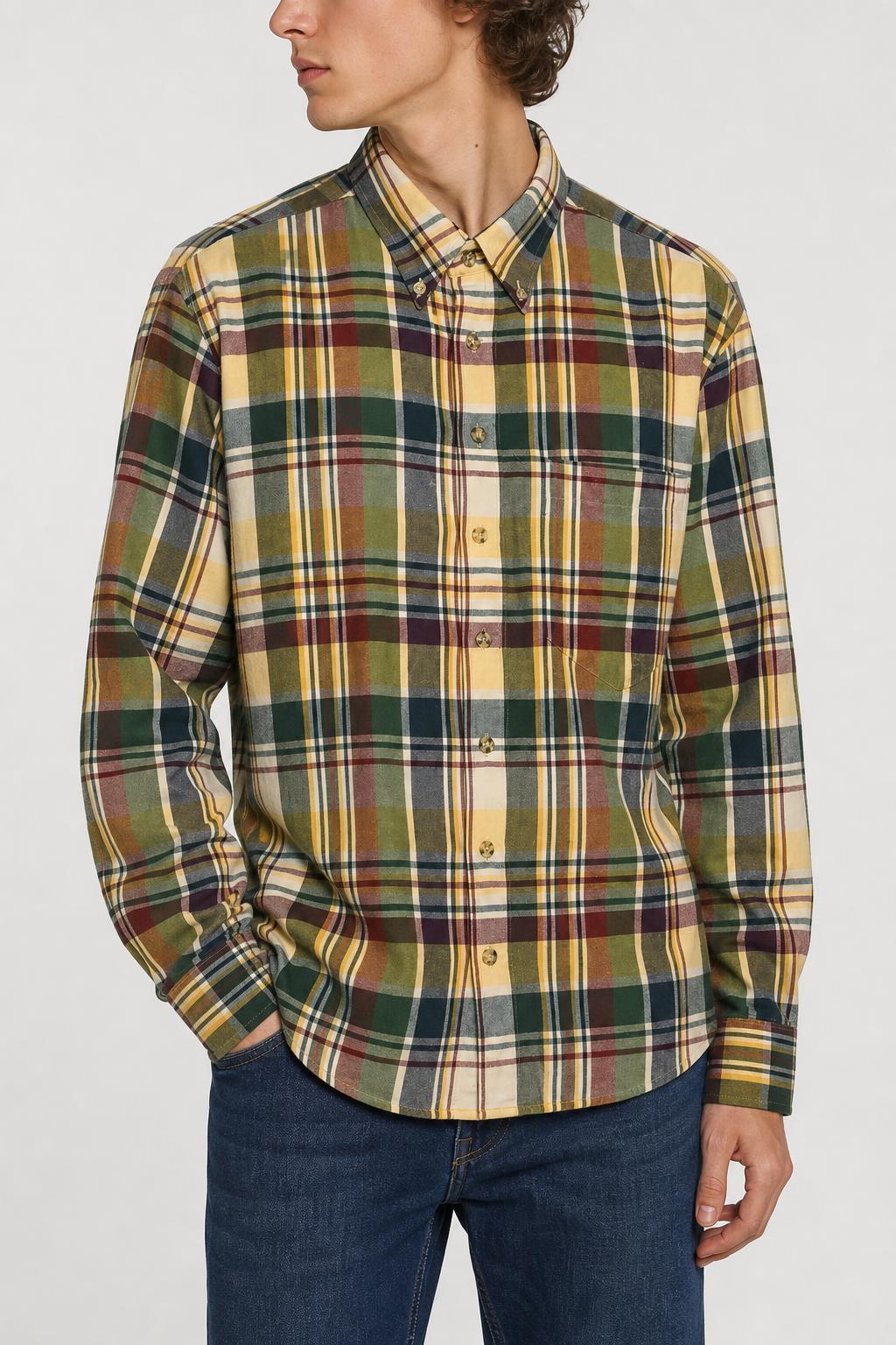Camicia Vintage Uomo a Quadri Madras