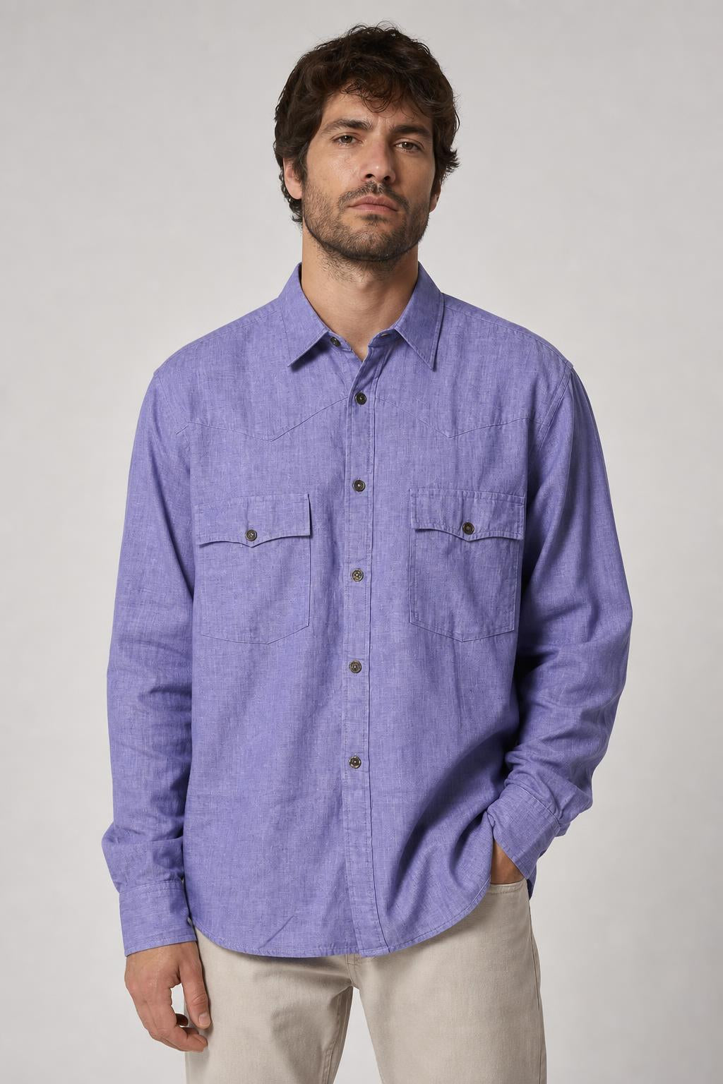 Camicia Vintage Uomo in Chambray Lilla