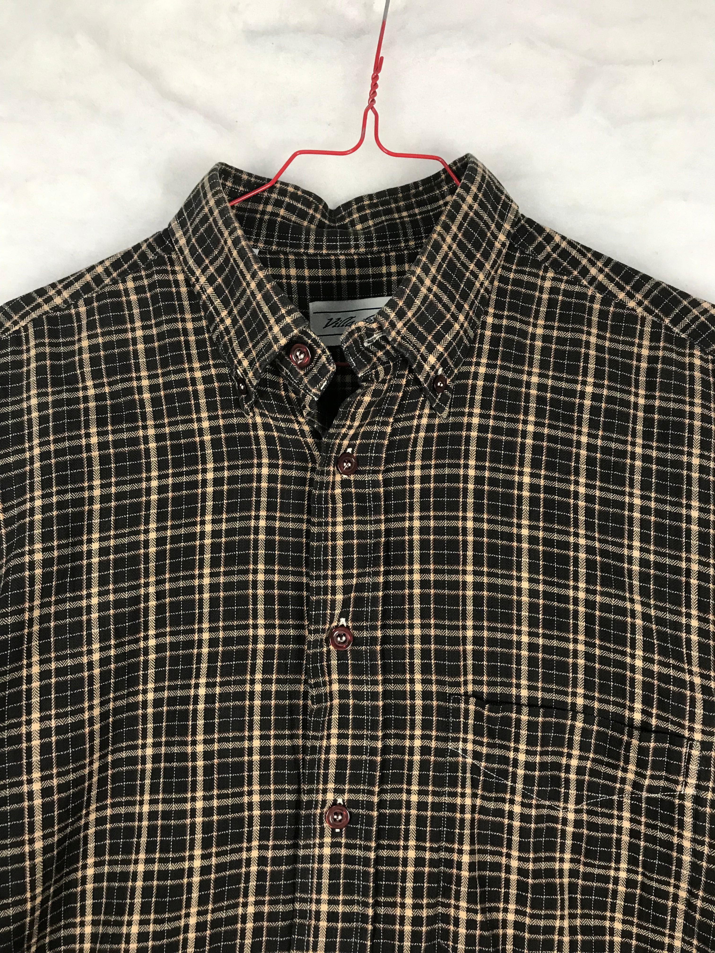 Camicia Vintage Uomo a Quadretti Neri e Beige