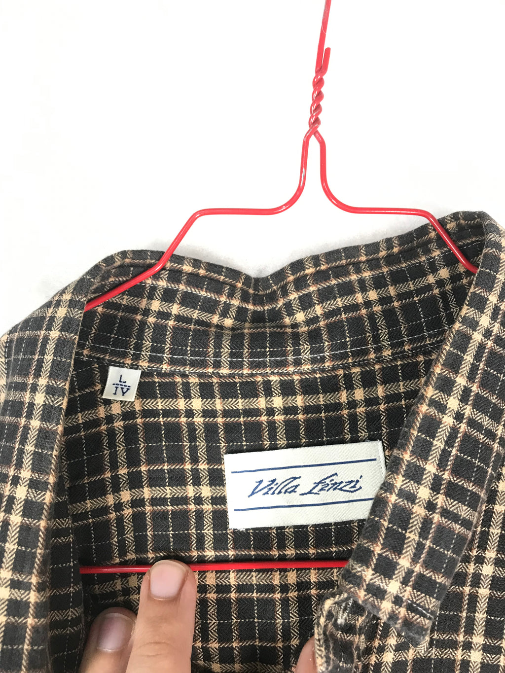 Camicia Vintage Uomo a Quadretti Neri e Beige