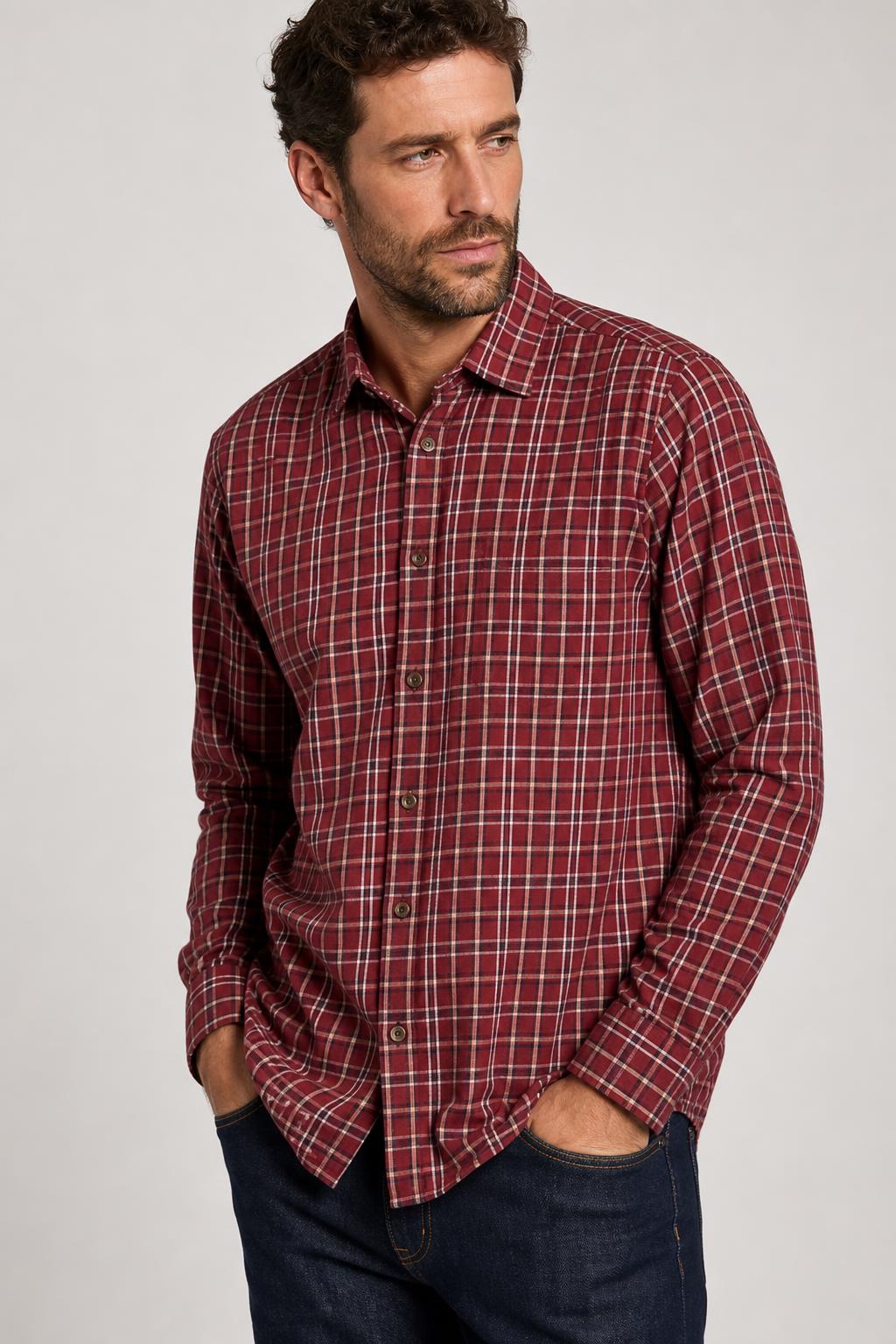 Camicia Vintage Uomo a Quadri Bordeaux