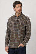 Camicia Vintage Uomo a Micro Quadri Marrone