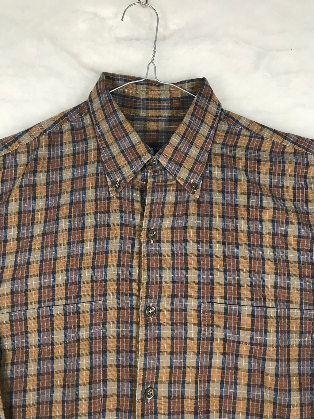 Camicia Vintage Uomo a Micro Quadri Marrone
