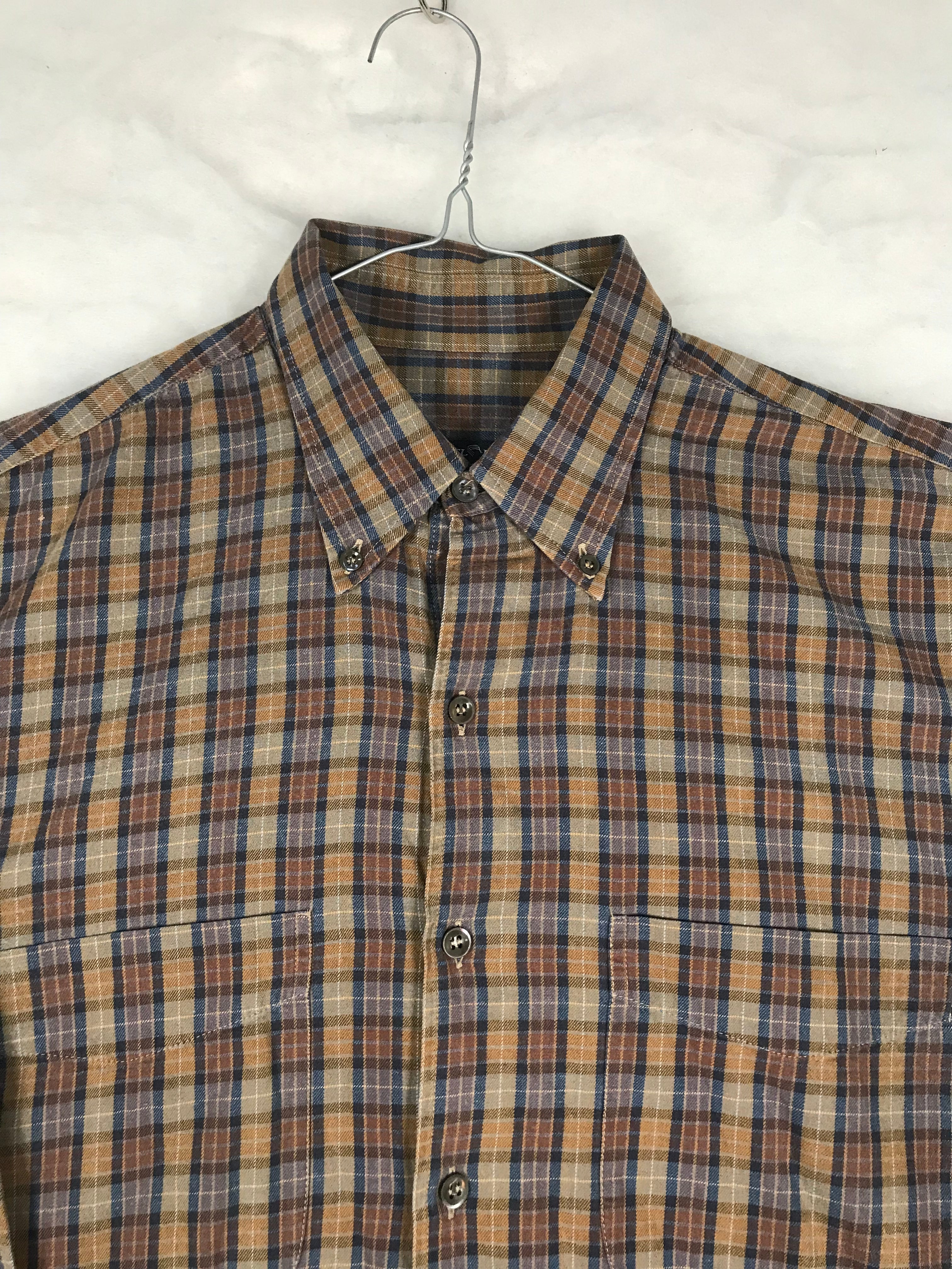 Camicia Vintage Uomo a Micro Quadri Marrone